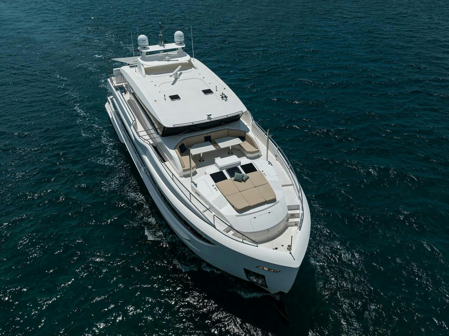 a white boat in the water aboard AQUA LIFE Yacht for Sale