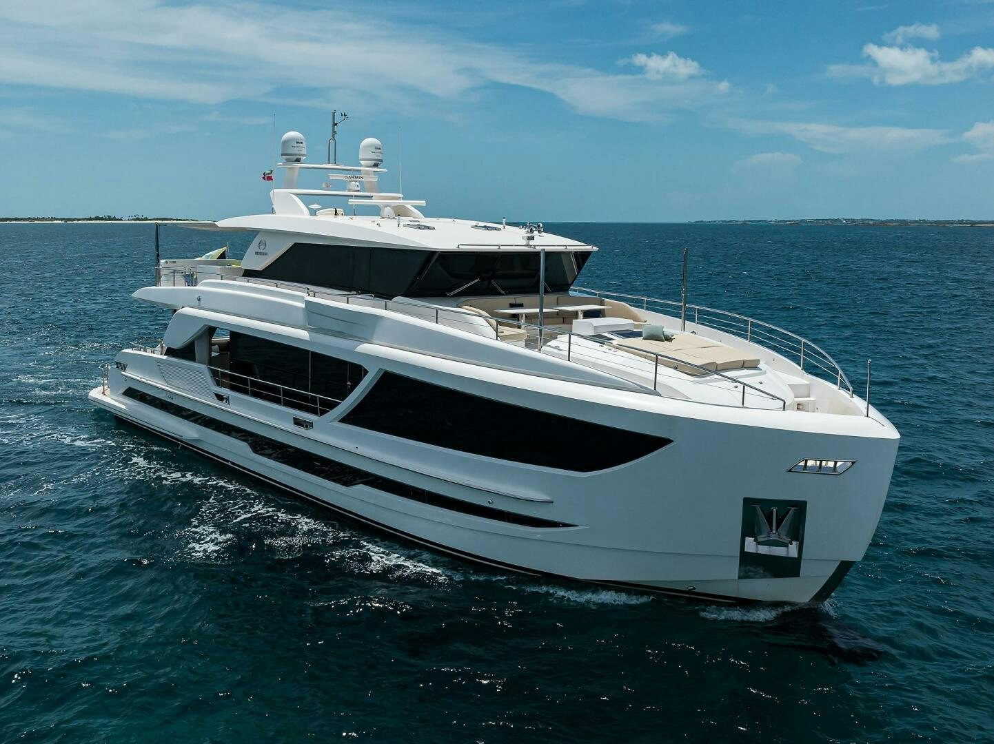 a white boat in the water aboard AQUA LIFE Yacht for Sale