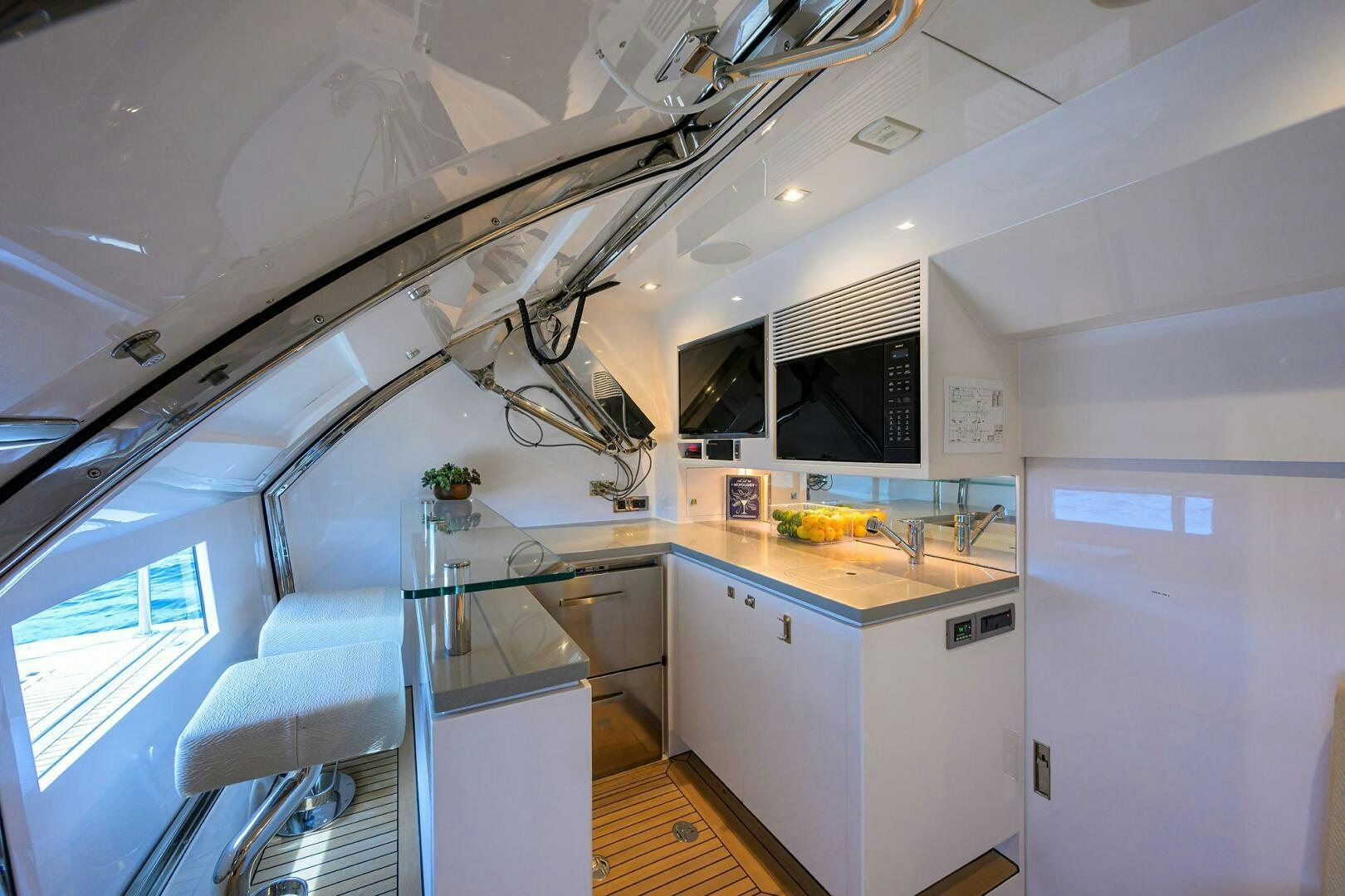 a kitchen with a large white ceiling aboard AQUA LIFE Yacht for Sale