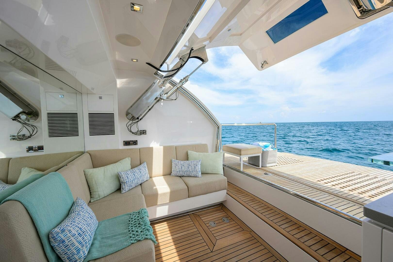 a living room with a large body of water aboard AQUA LIFE Yacht for Sale
