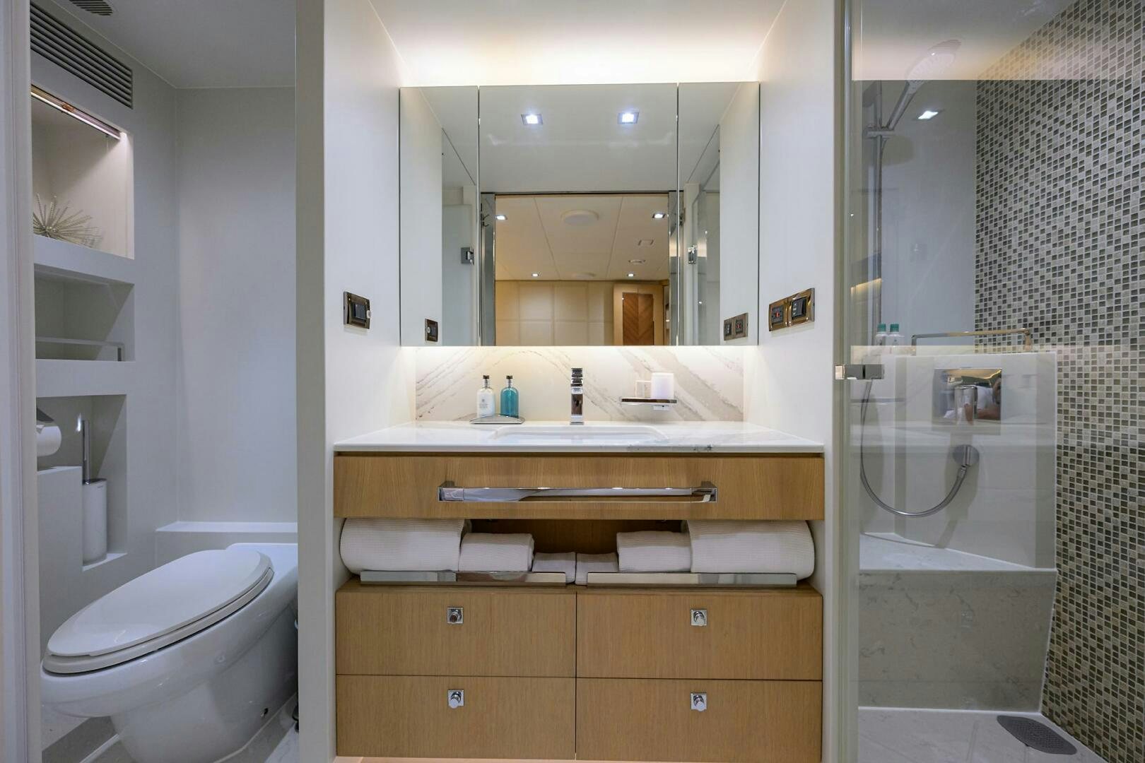 a bathroom with a sink and a toilet aboard AQUA LIFE Yacht for Sale
