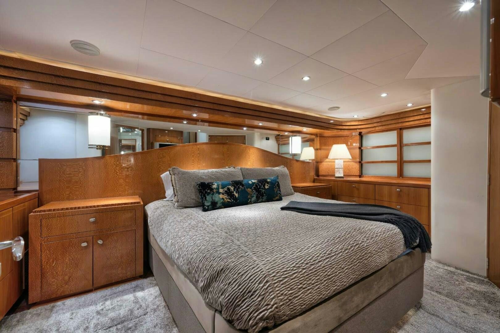 a bed in a room aboard REEL TRADER Yacht for Sale