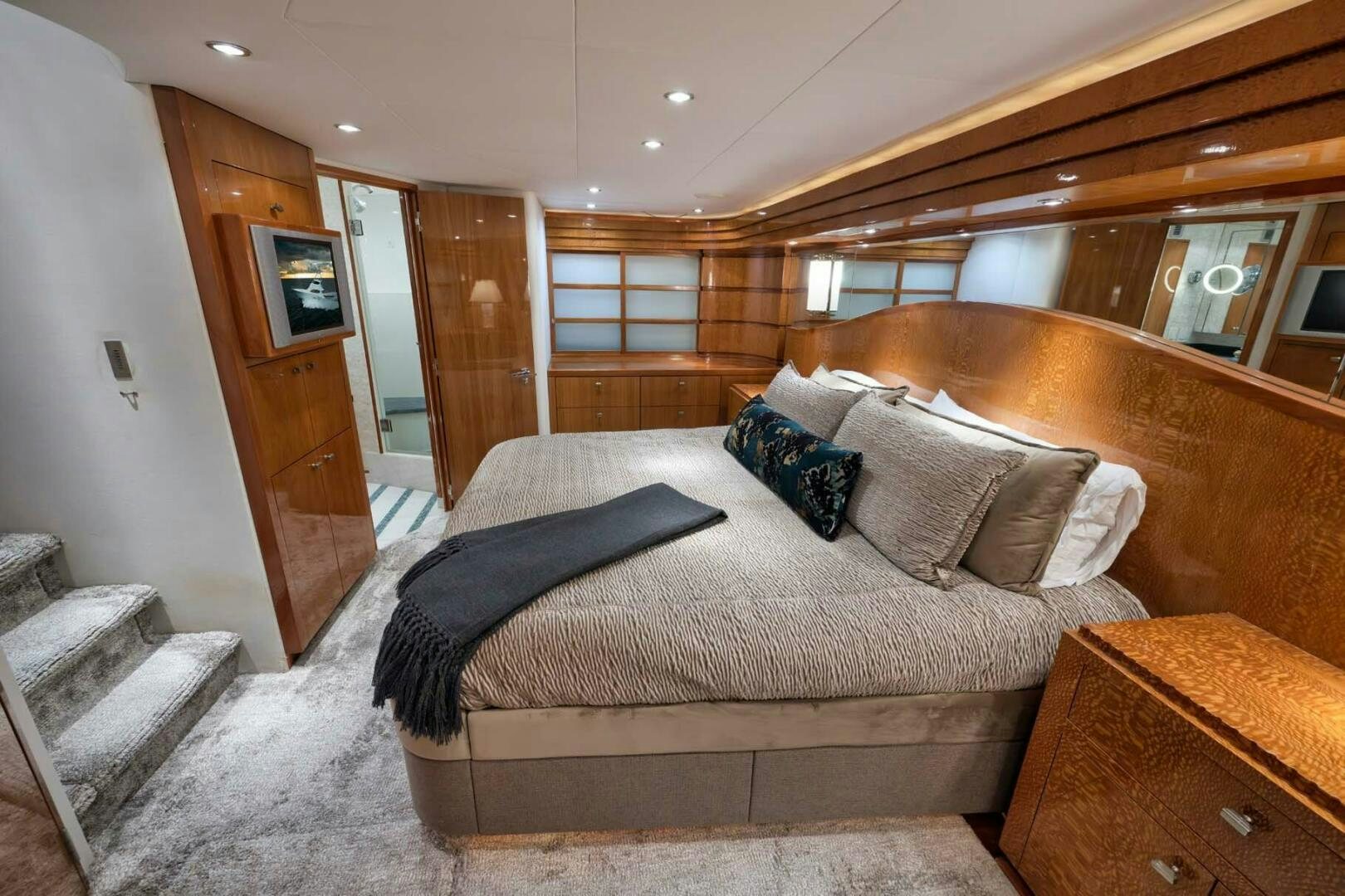 a bed in a room aboard REEL TRADER Yacht for Sale