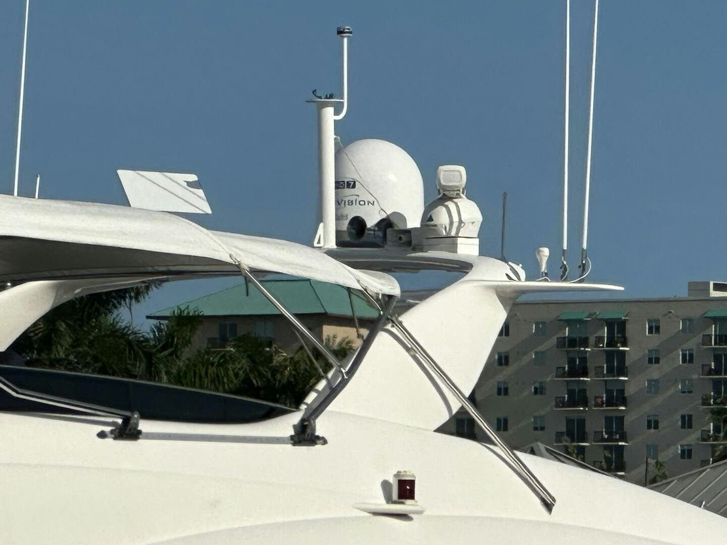 a satellite dish on a roof aboard CERCA TROVA Yacht for Sale