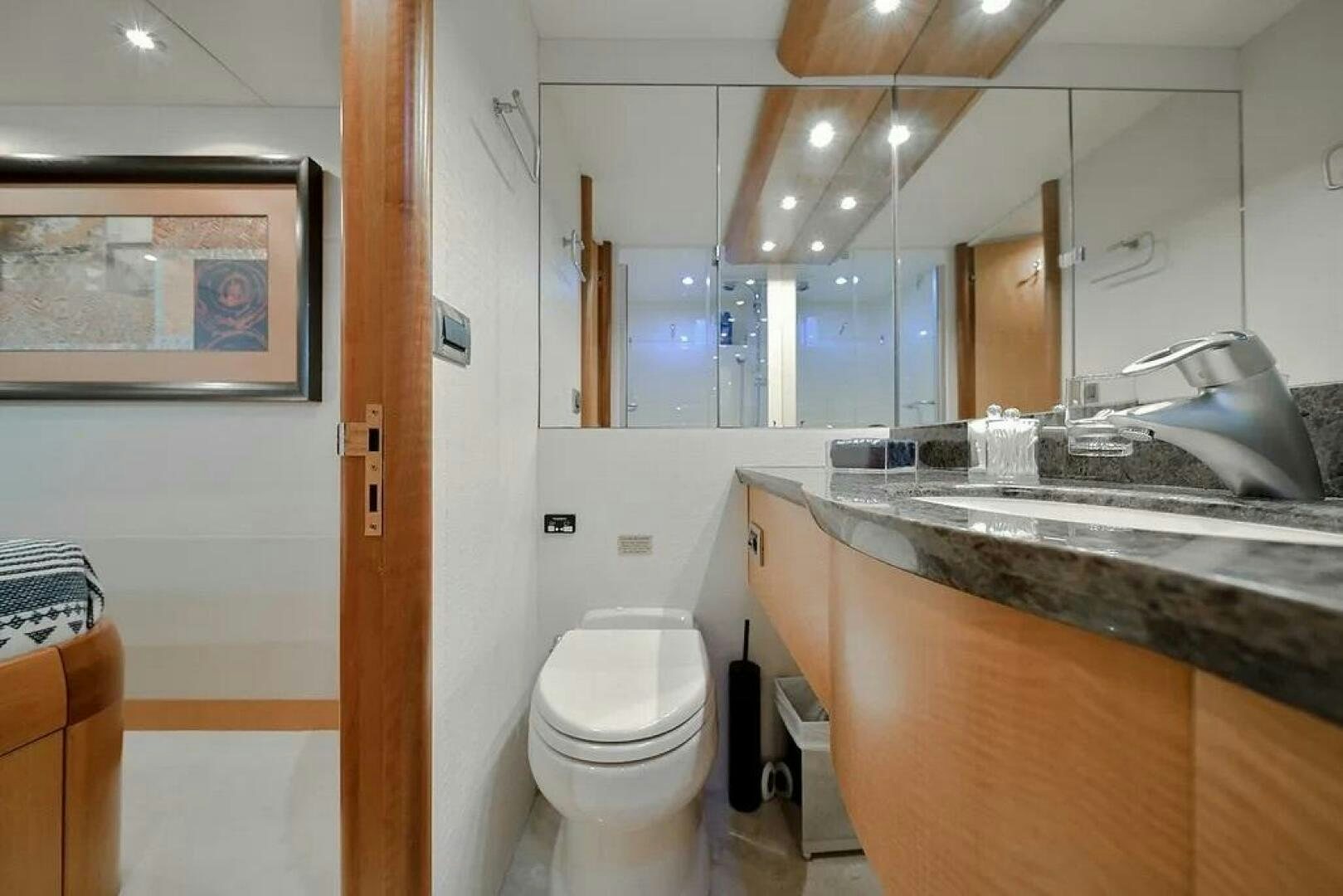 a bathroom with a large countertop aboard CERCA TROVA Yacht for Sale