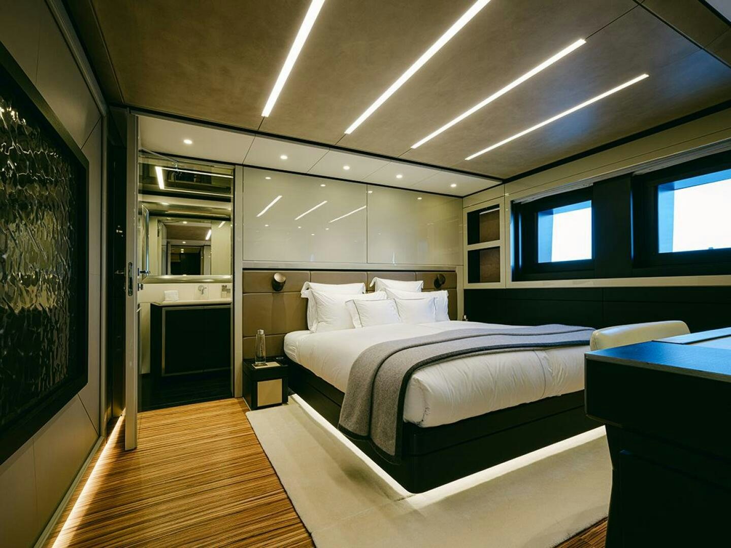 a room with two beds aboard BARTALI Yacht for Sale