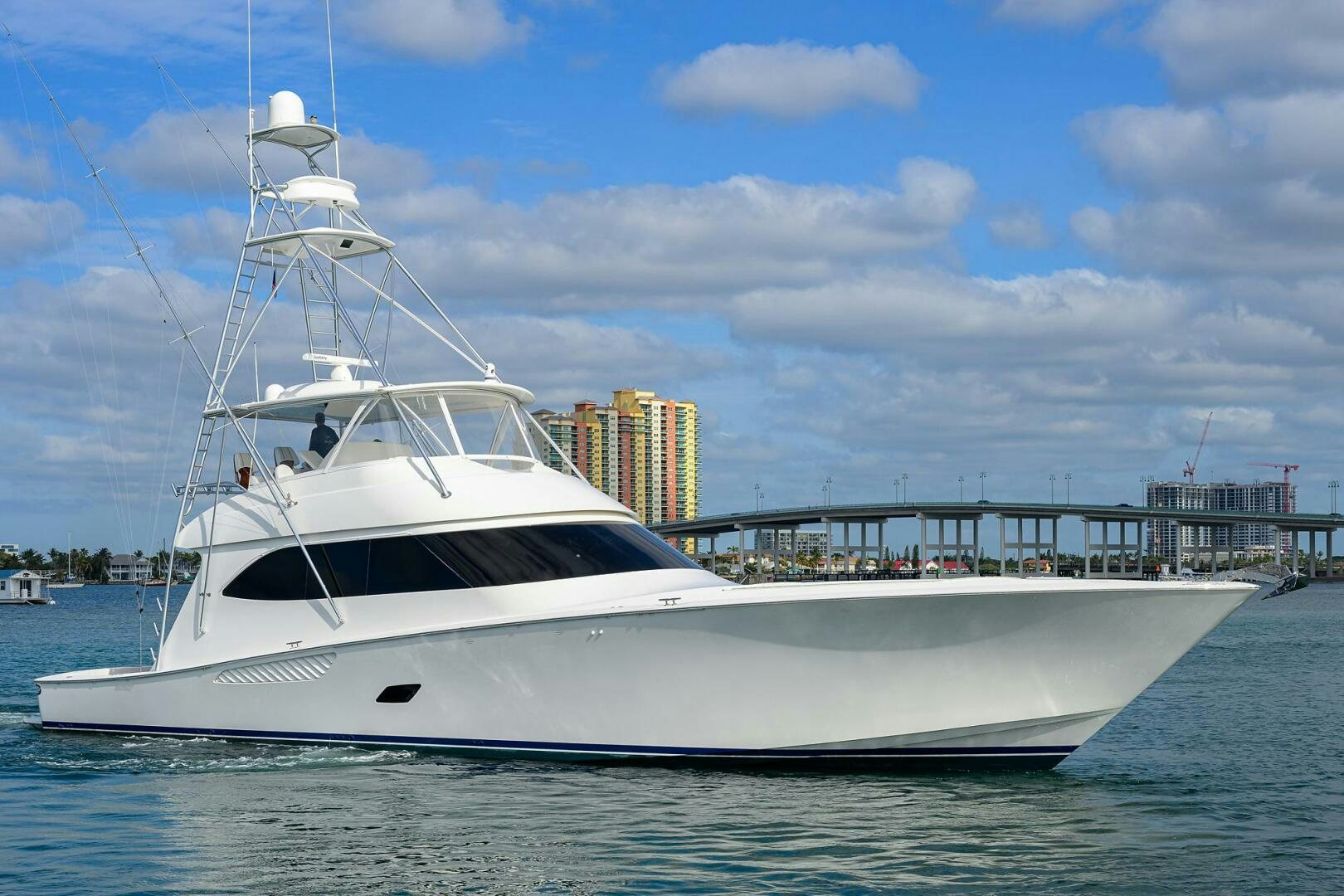 a white yacht in the water aboard JUST CHILLIN Yacht for Sale