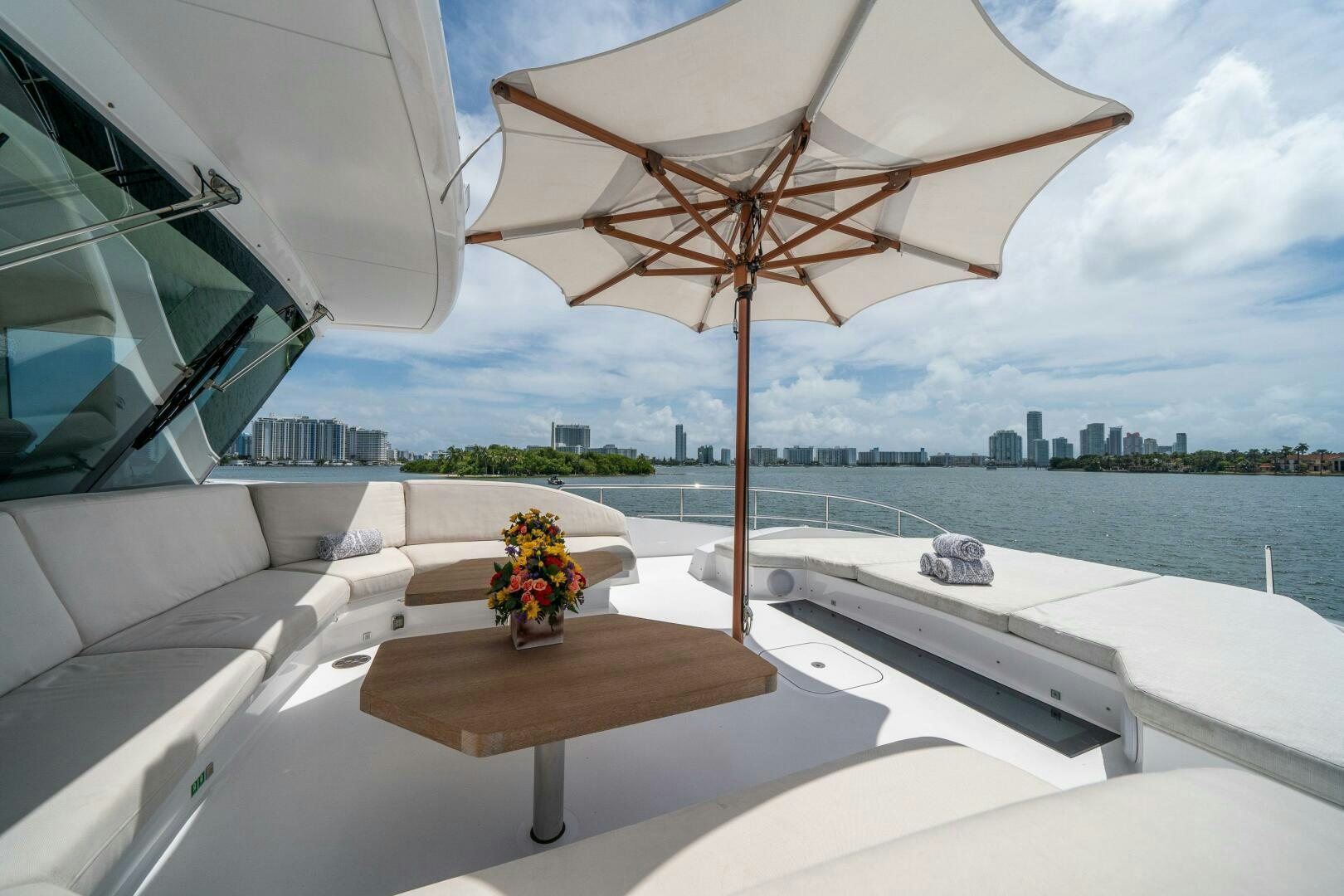 a table on a boat aboard DAY ONE Yacht for Sale