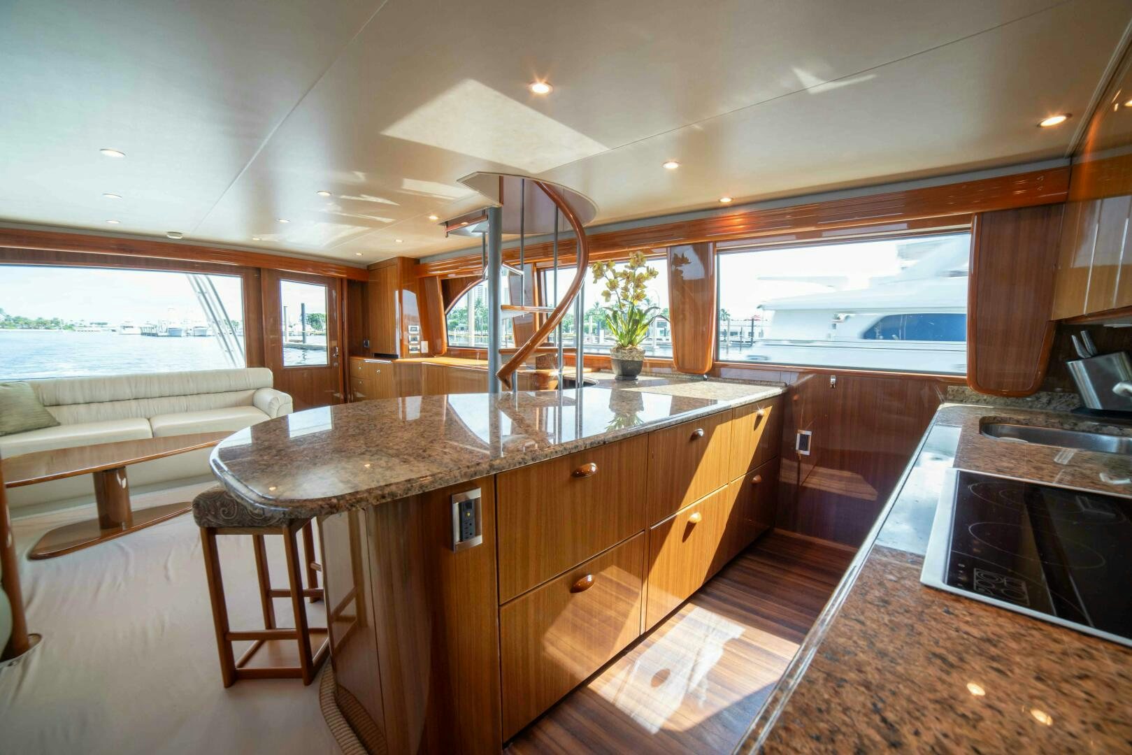 a kitchen with a large island aboard Z MOTIVATION Yacht for Sale