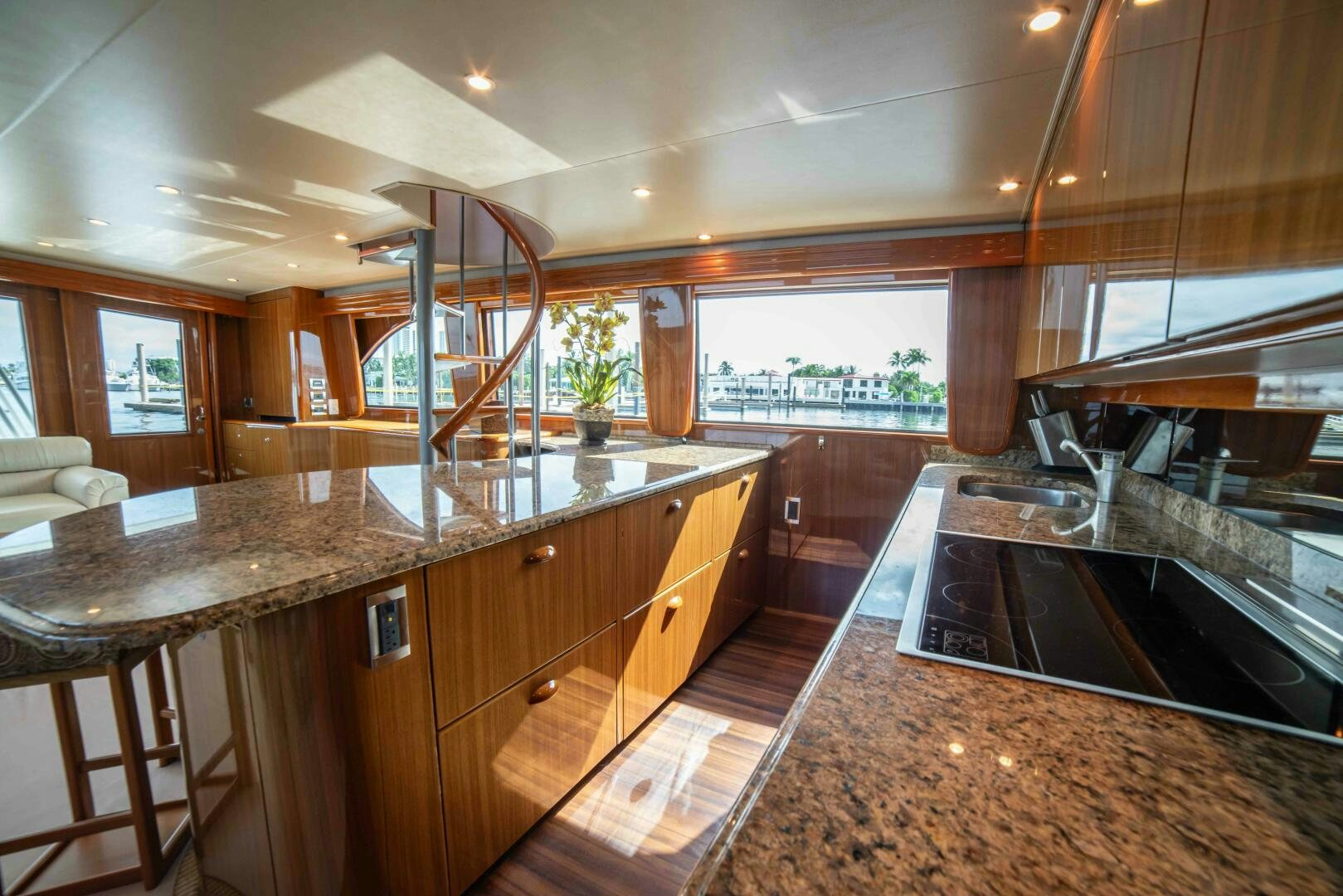 a kitchen with a large island aboard Z MOTIVATION Yacht for Sale