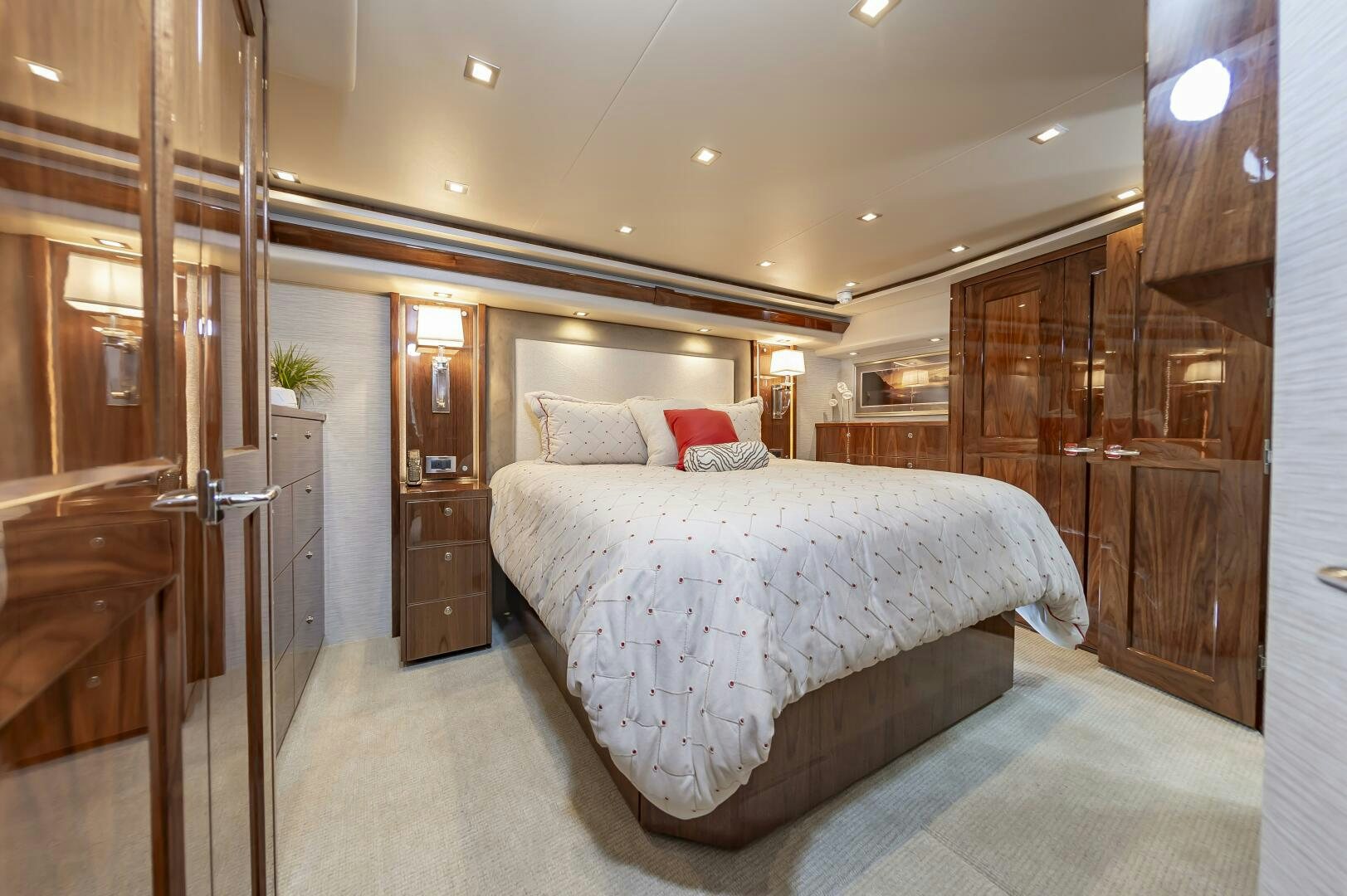 a bed in a room aboard MERCENARIA Yacht for Sale
