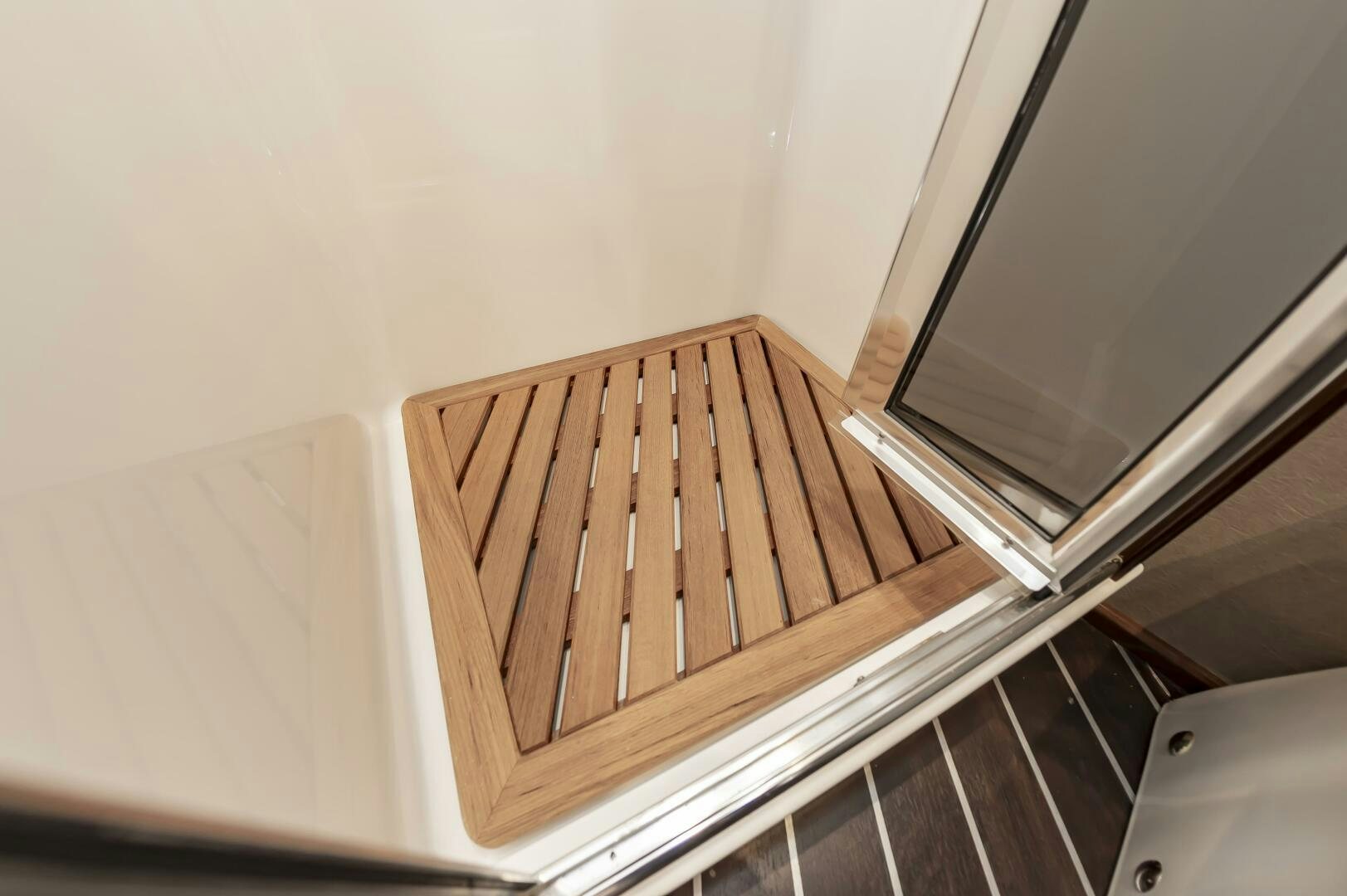 a wooden shelf with a vent aboard MERCENARIA Yacht for Sale