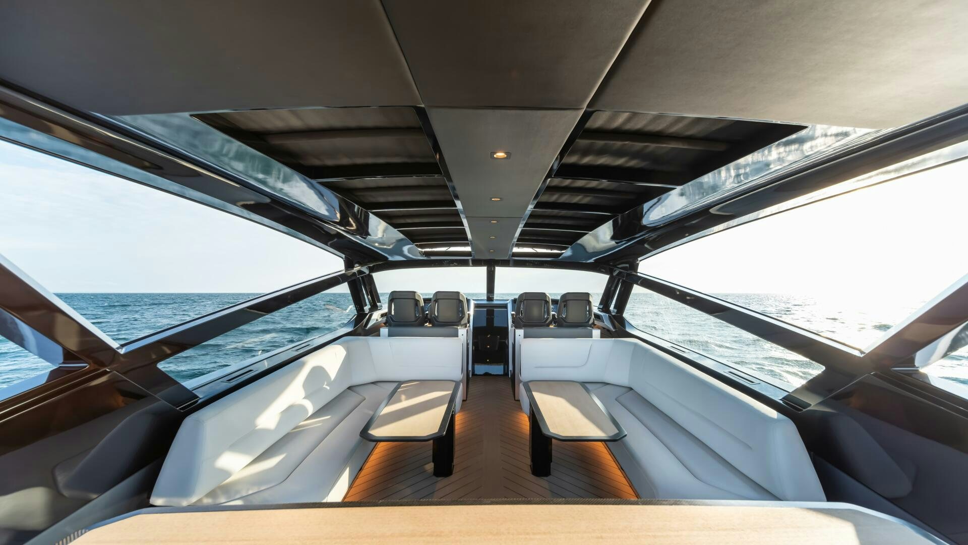 the inside of a car aboard FELLOWSHIP II Yacht for Sale