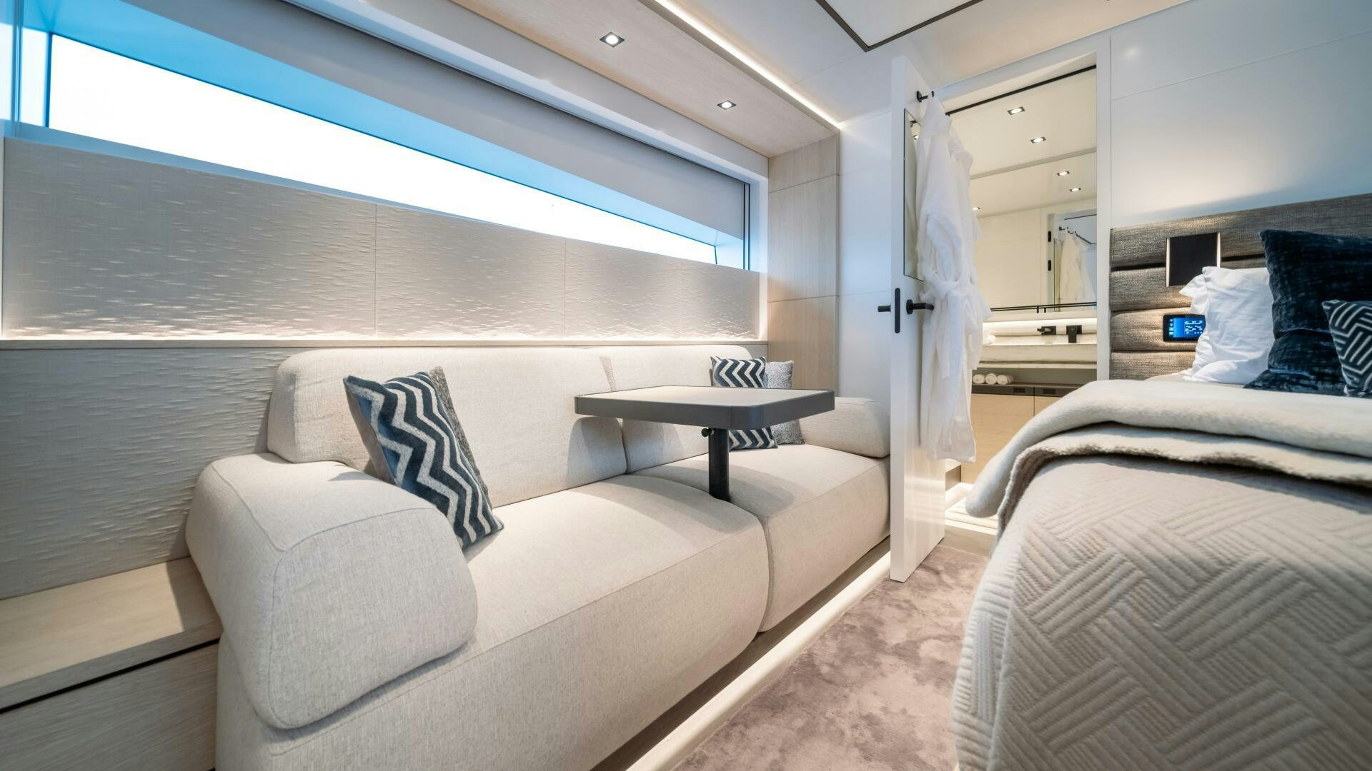 a room with two beds aboard FELLOWSHIP II Yacht for Sale