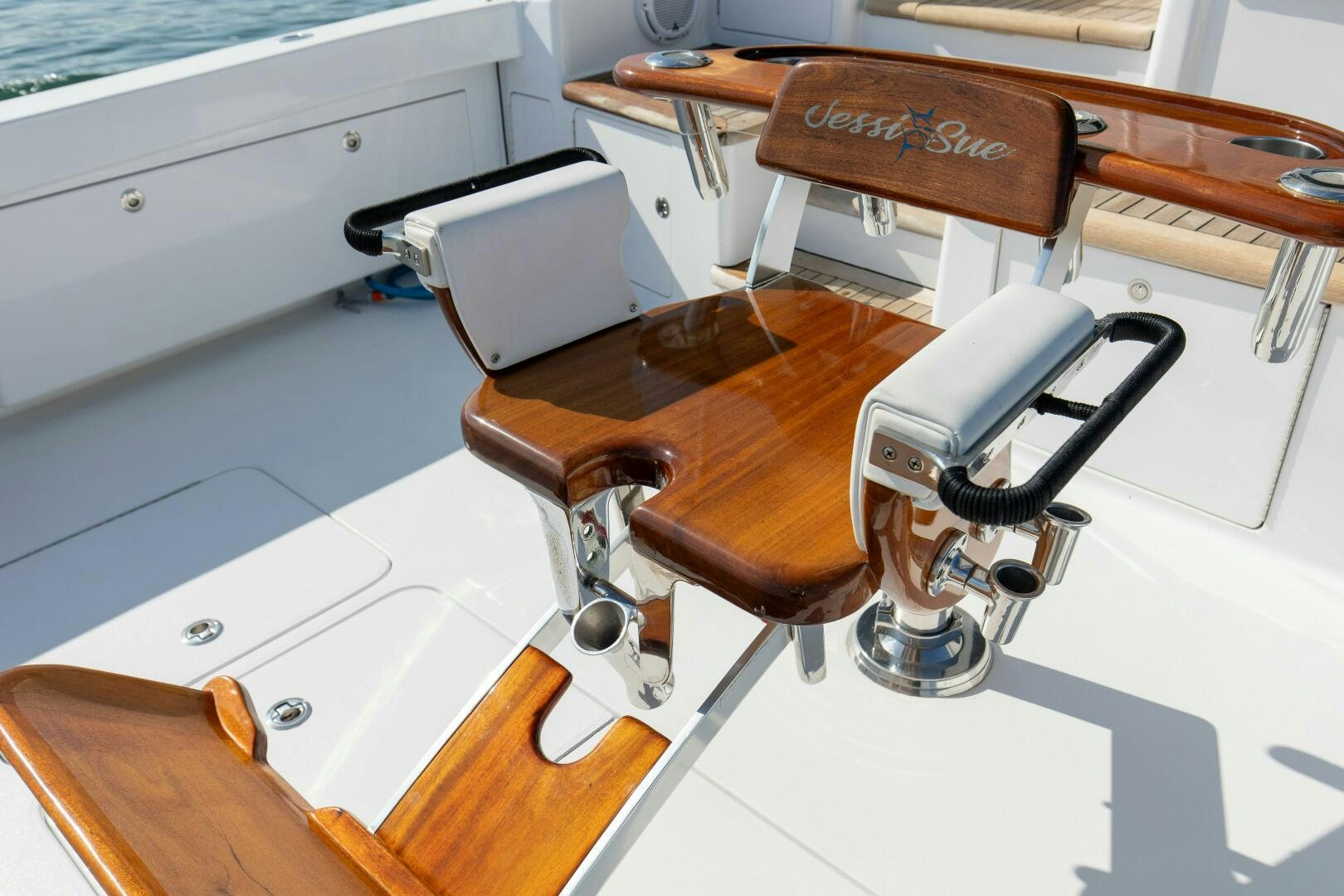 a chair in a room aboard JESSI SUE Yacht for Sale