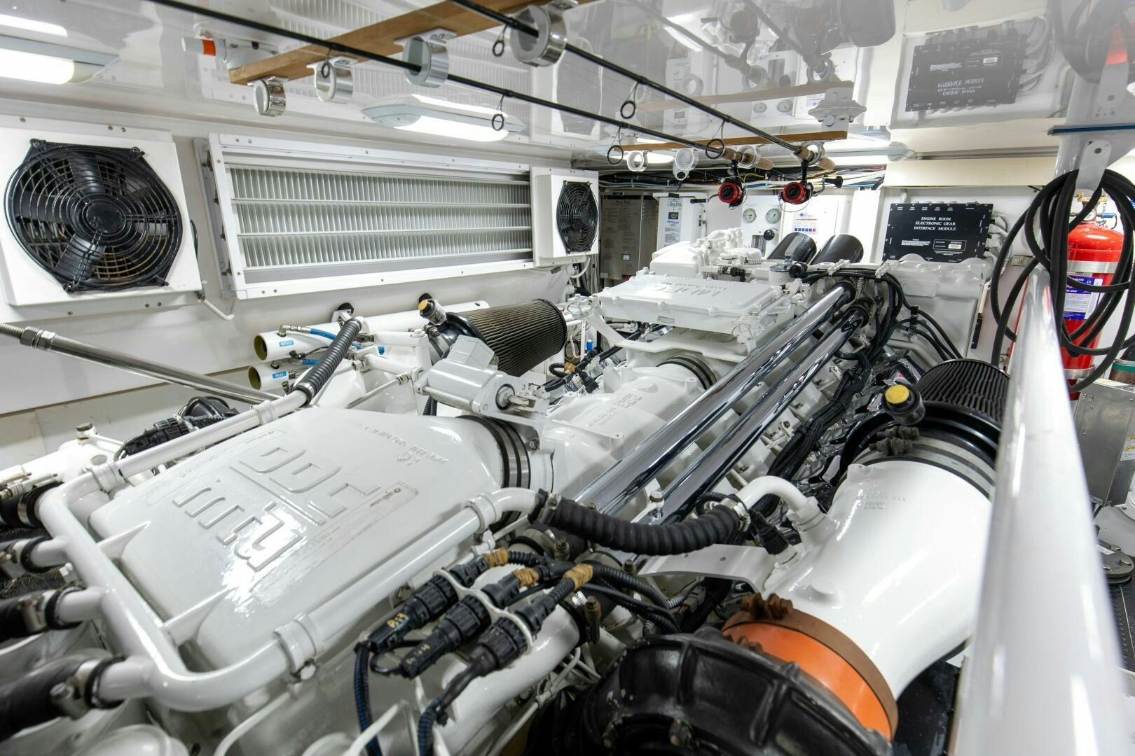 a close-up of a car engine aboard JESSI SUE Yacht for Sale
