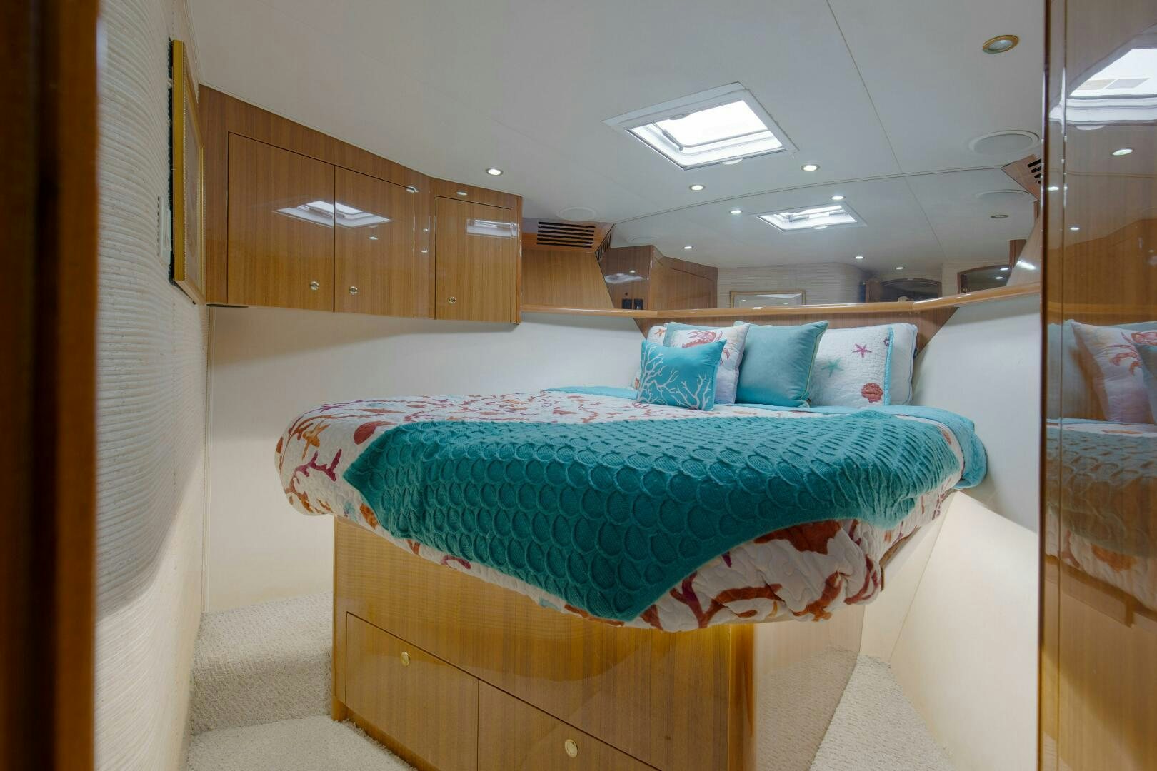 a bed in a room aboard JESSI SUE Yacht for Sale