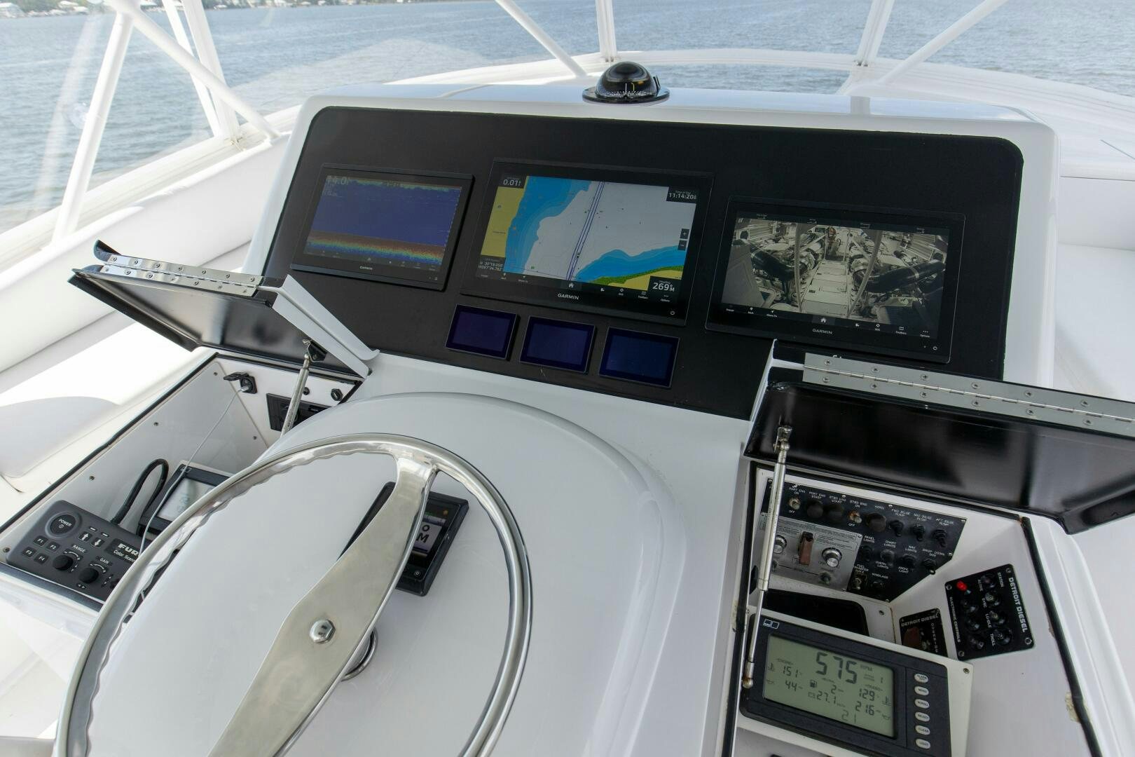 a boat with a screen and buttons aboard JESSI SUE Yacht for Sale