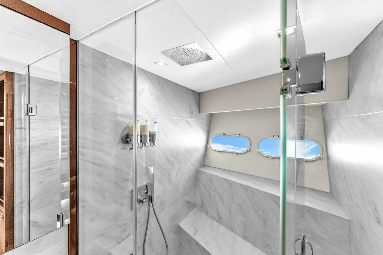 a shower unit in a bathroom aboard KARILLIAN & COMPANY Yacht for Sale