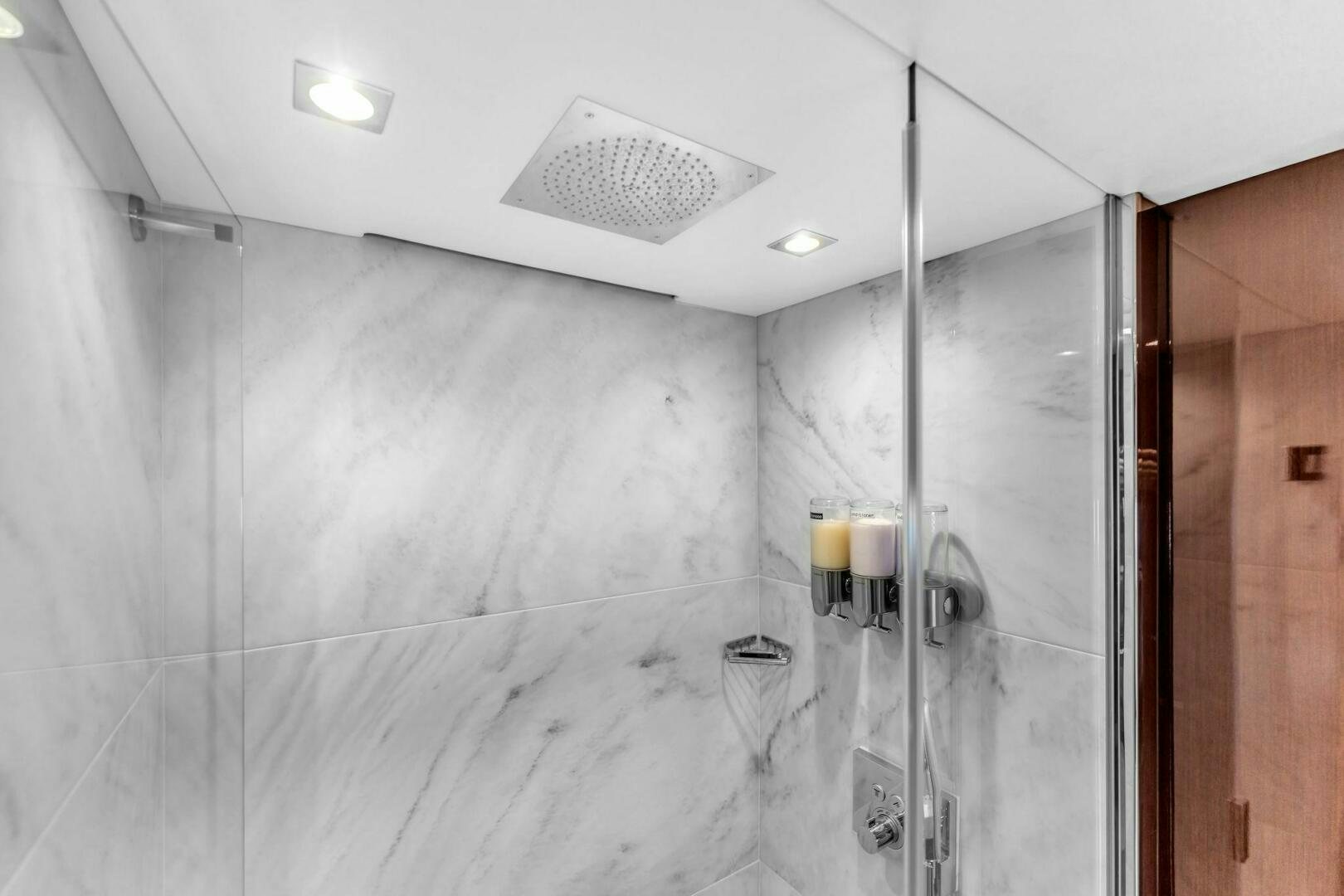 a shower unit in a bathroom aboard KARILLIAN & COMPANY Yacht for Sale
