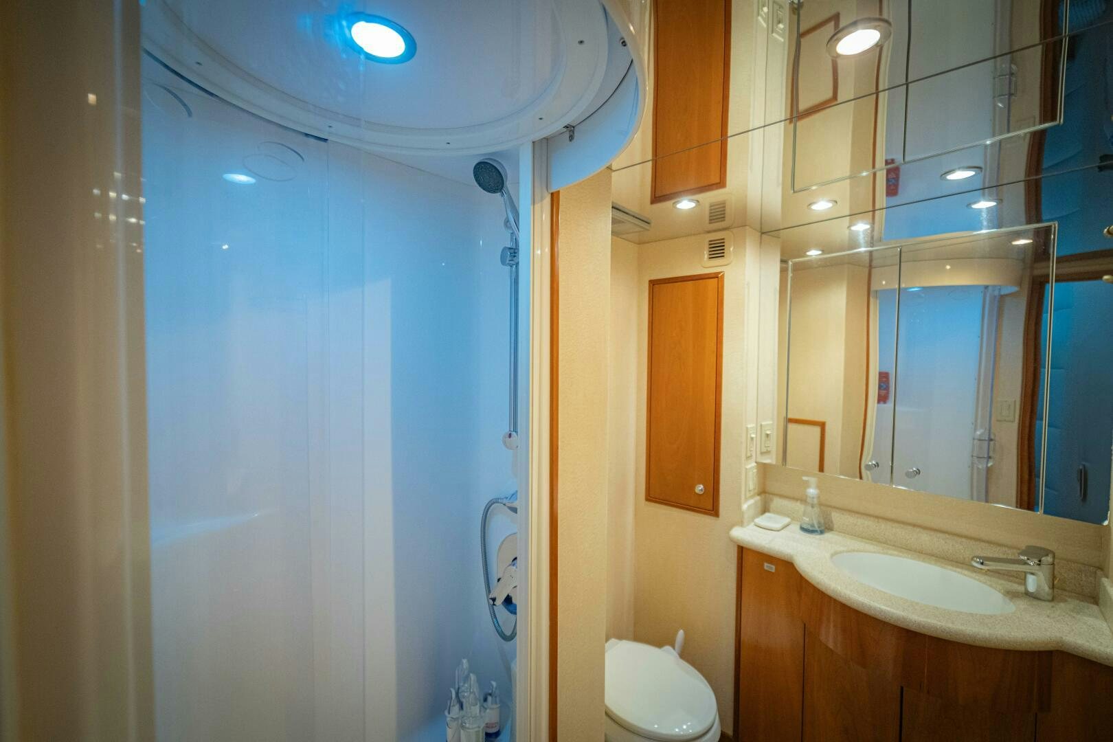 a bathroom with a sink and a toilet aboard MARLIN CLIPPER Yacht for Sale