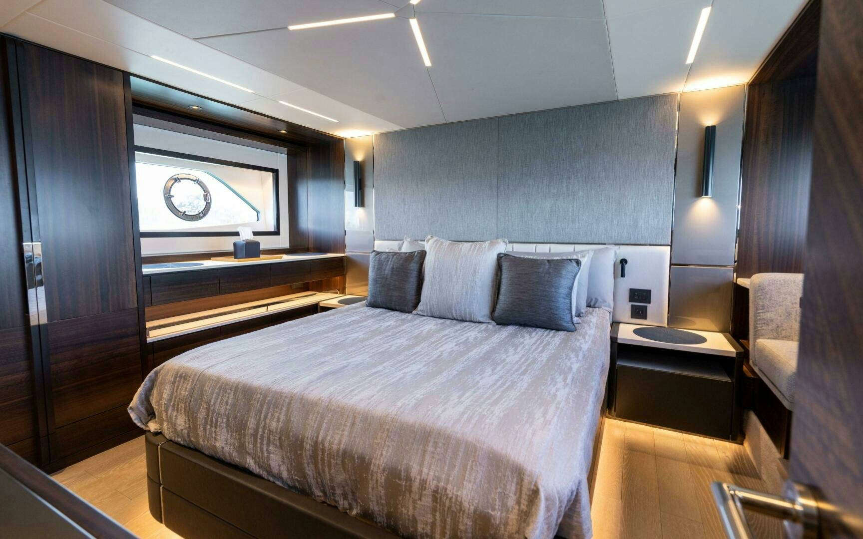 a bed in a room aboard 4-PLAY VII Yacht for Sale