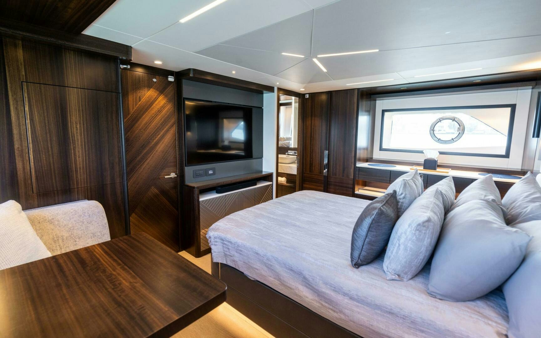a bed in a room aboard 4-PLAY VII Yacht for Sale