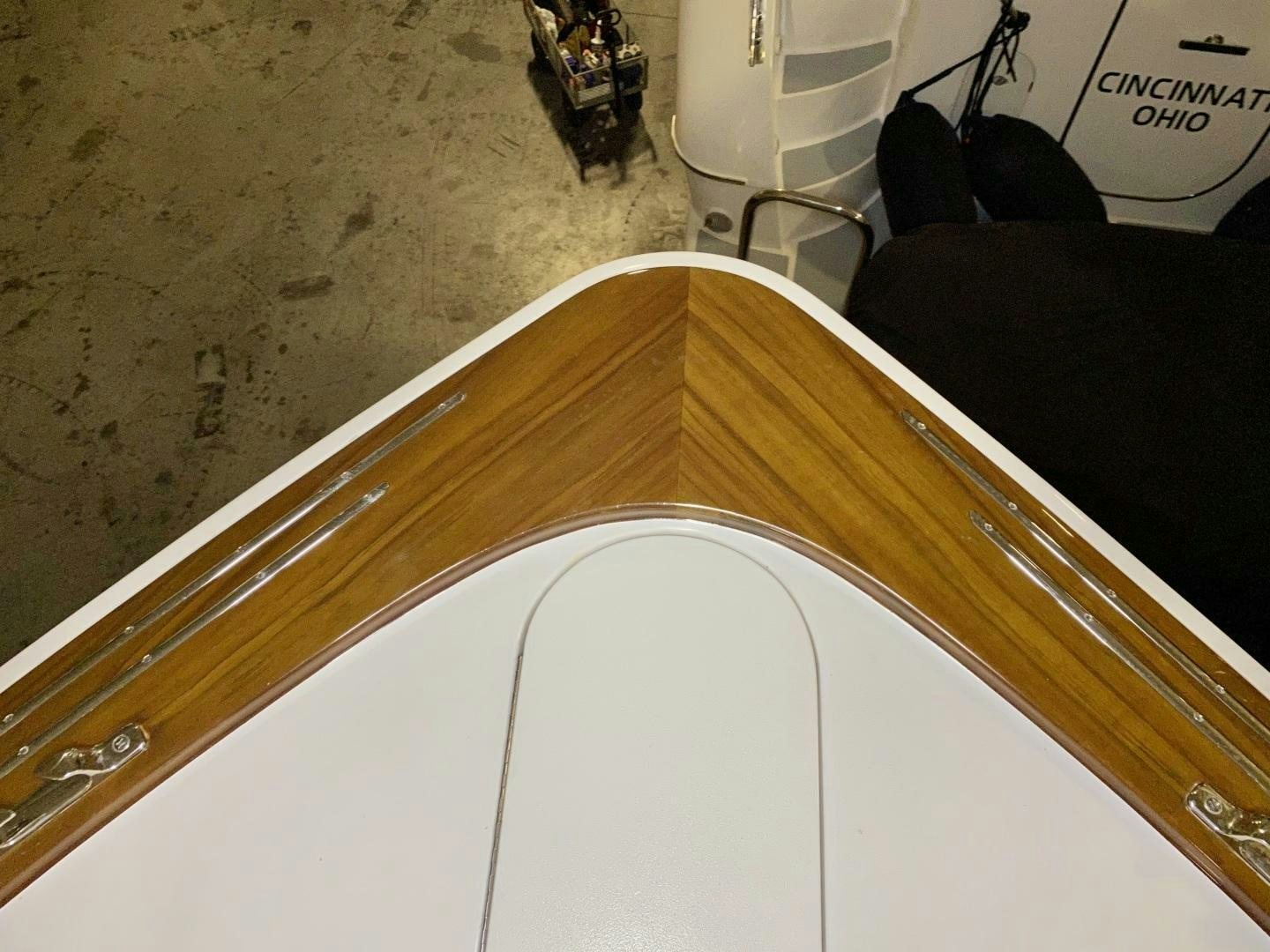 a white rectangular object with a black object on it aboard AEI Yacht for Sale