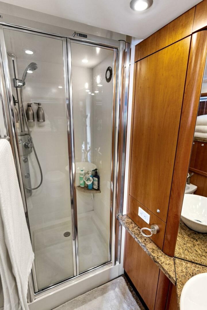 a shower unit in a bathroom aboard PERSISTENCE Yacht for Sale