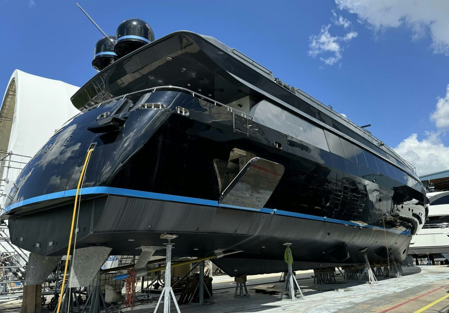 a large boat on a trailer aboard MATRIX Yacht for Sale
