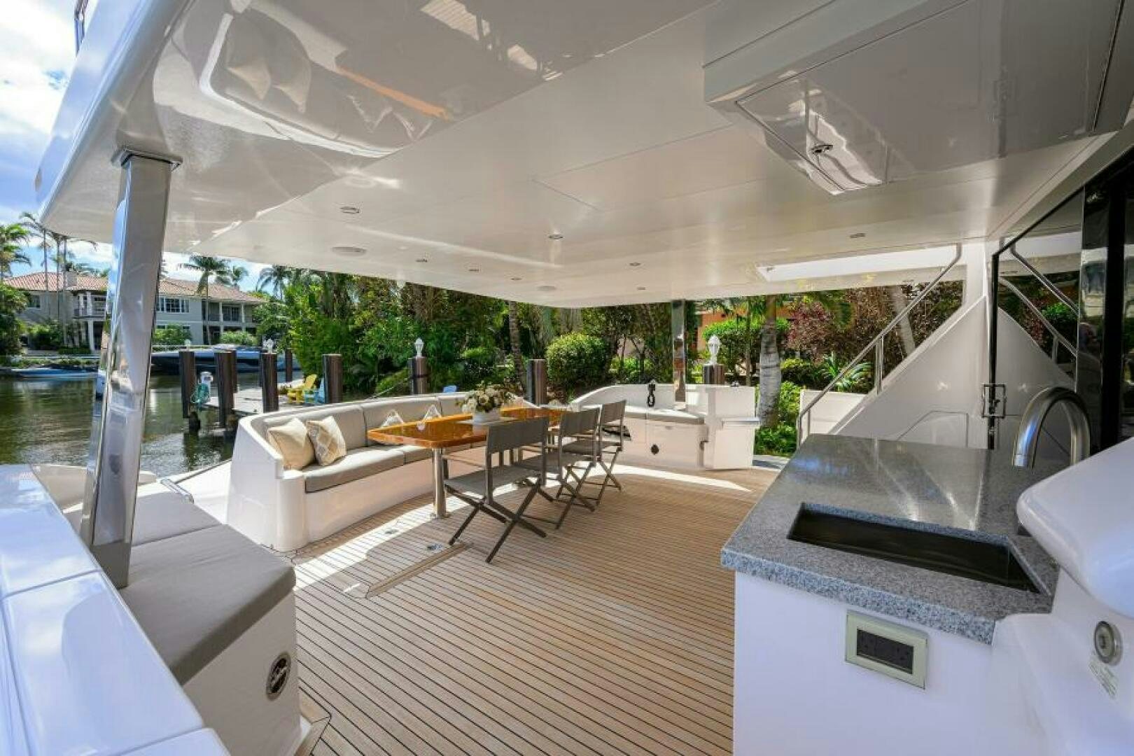 a modern looking living room aboard JOURNEY Yacht for Sale