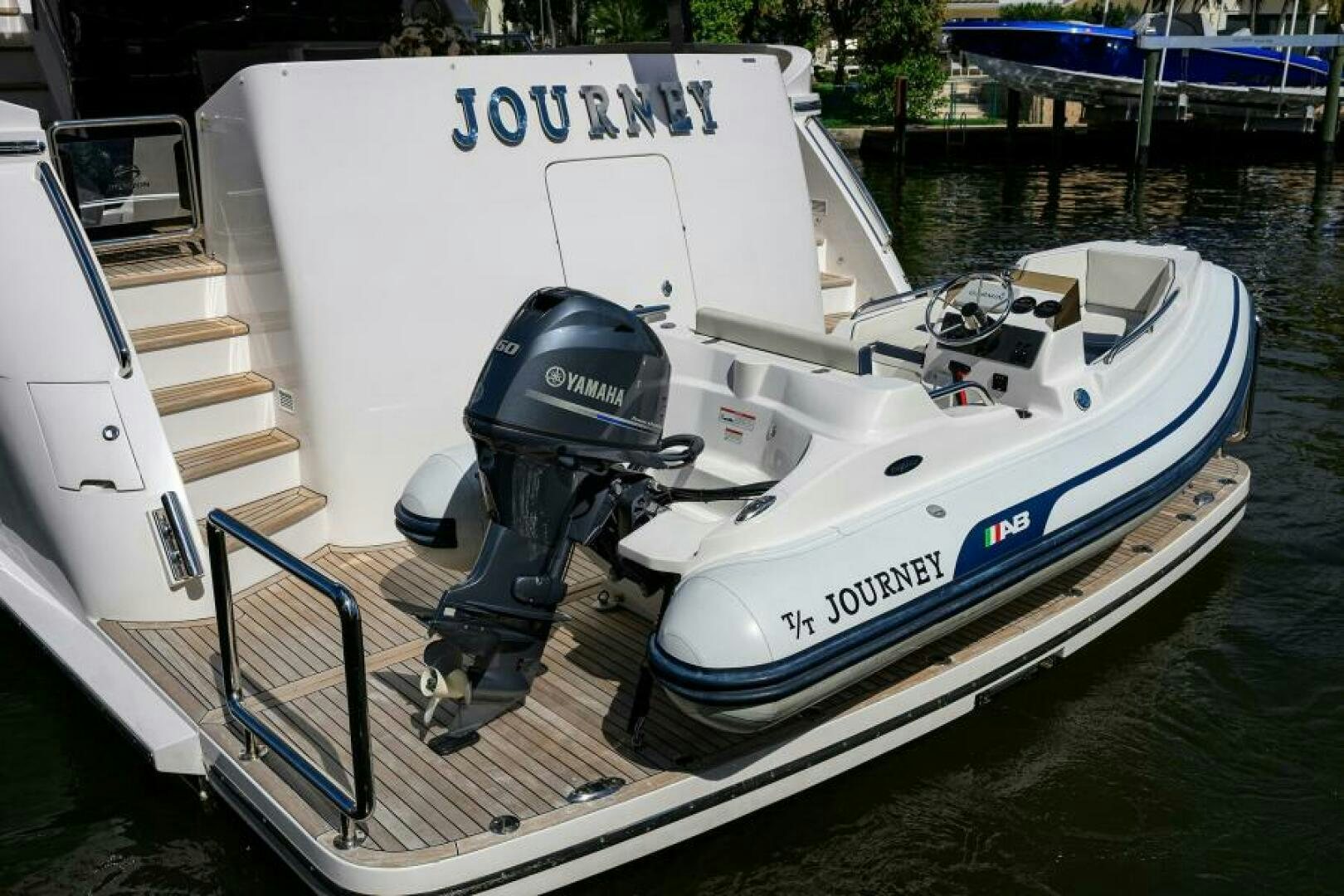 a boat with a motor aboard JOURNEY Yacht for Sale