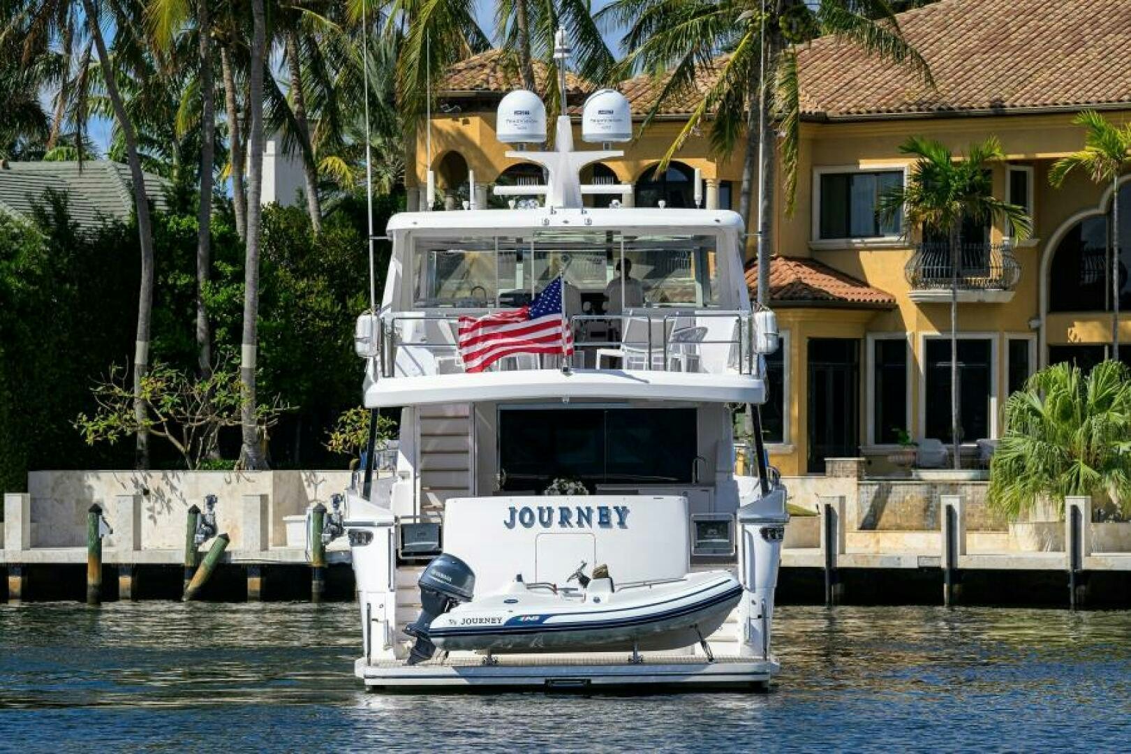 a boat docked at a pier aboard JOURNEY Yacht for Sale