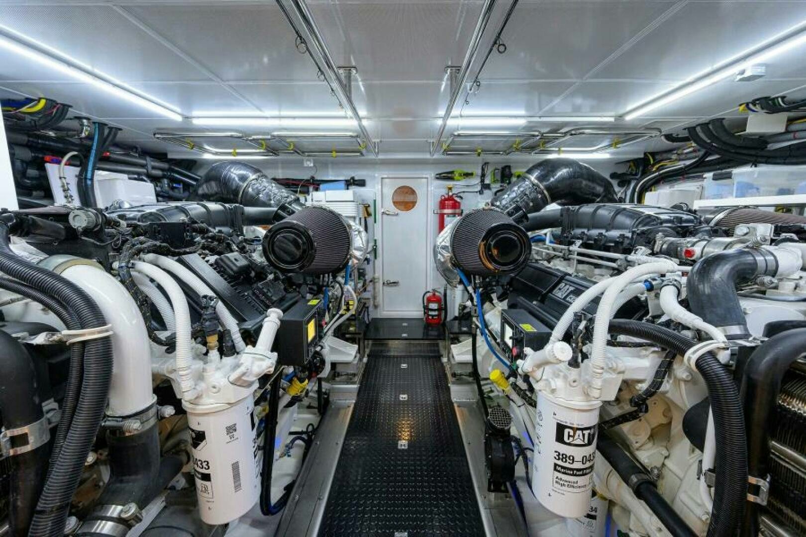 a large room with many pipes aboard JOURNEY Yacht for Sale