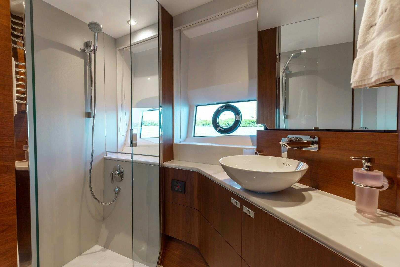 a bathroom with a sink and a shower aboard BEST OF YOU Yacht for Sale