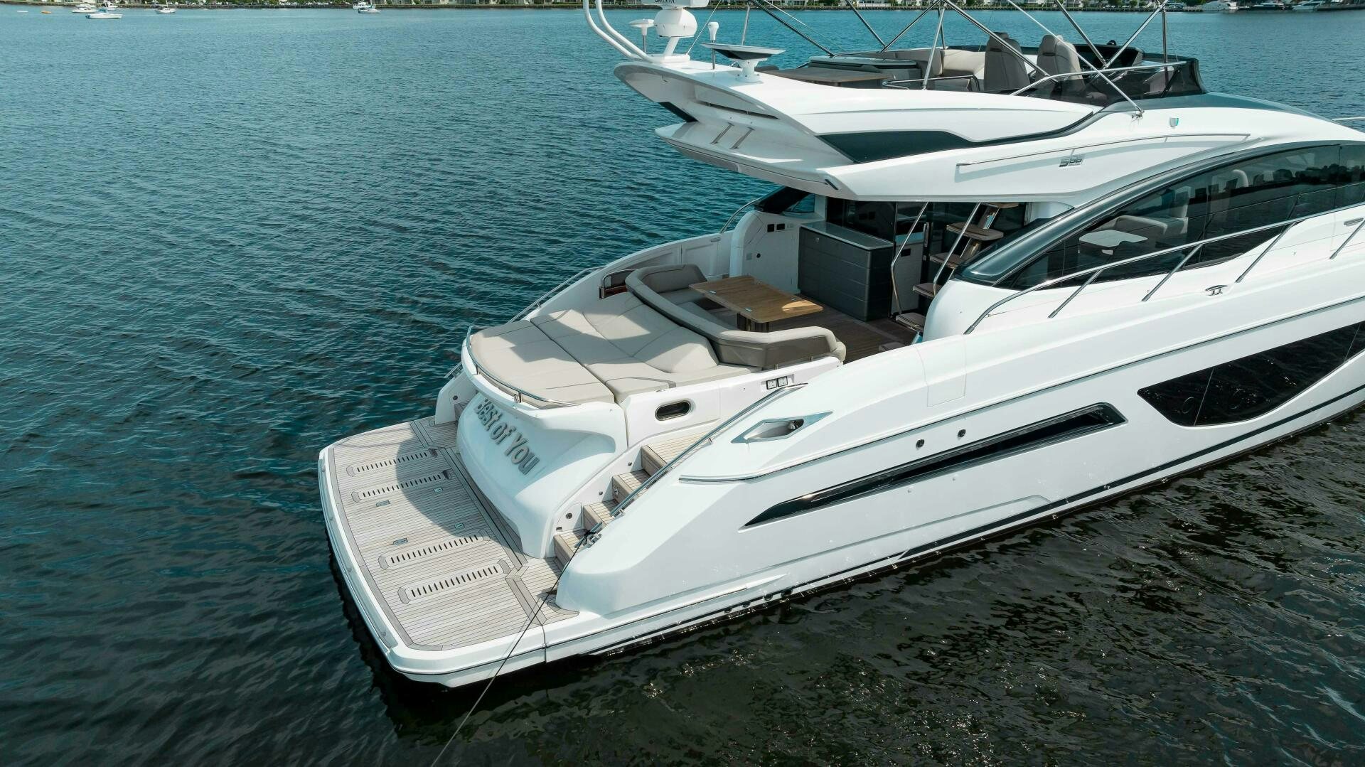 a white boat on the beach aboard BEST OF YOU Yacht for Sale