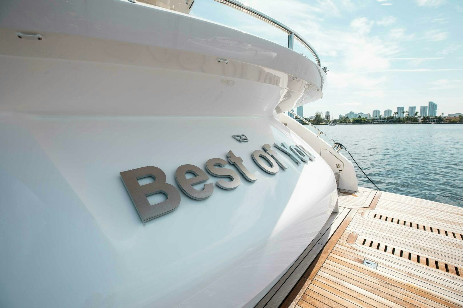 a boat with a word on the front aboard BEST OF YOU Yacht for Sale