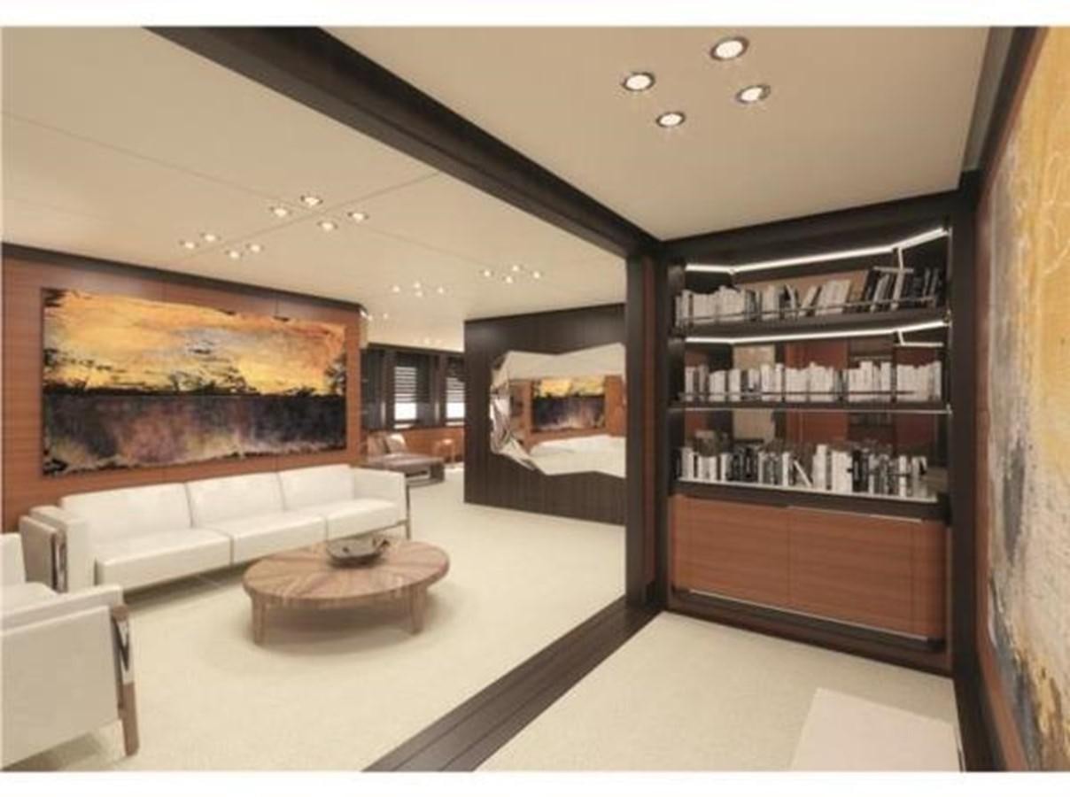a room with a couch and a table aboard 85M SPADOLINI HELIPAD EXPEDITION YACHT Yacht for Sale