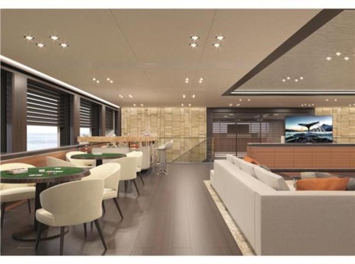 a room with tables and chairs aboard 85M SPADOLINI HELIPAD EXPEDITION YACHT Yacht for Sale
