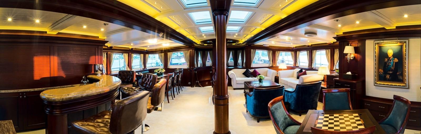 a large room with a table and chairs aboard MIKHAIL S. VORONTSOV Yacht for Sale