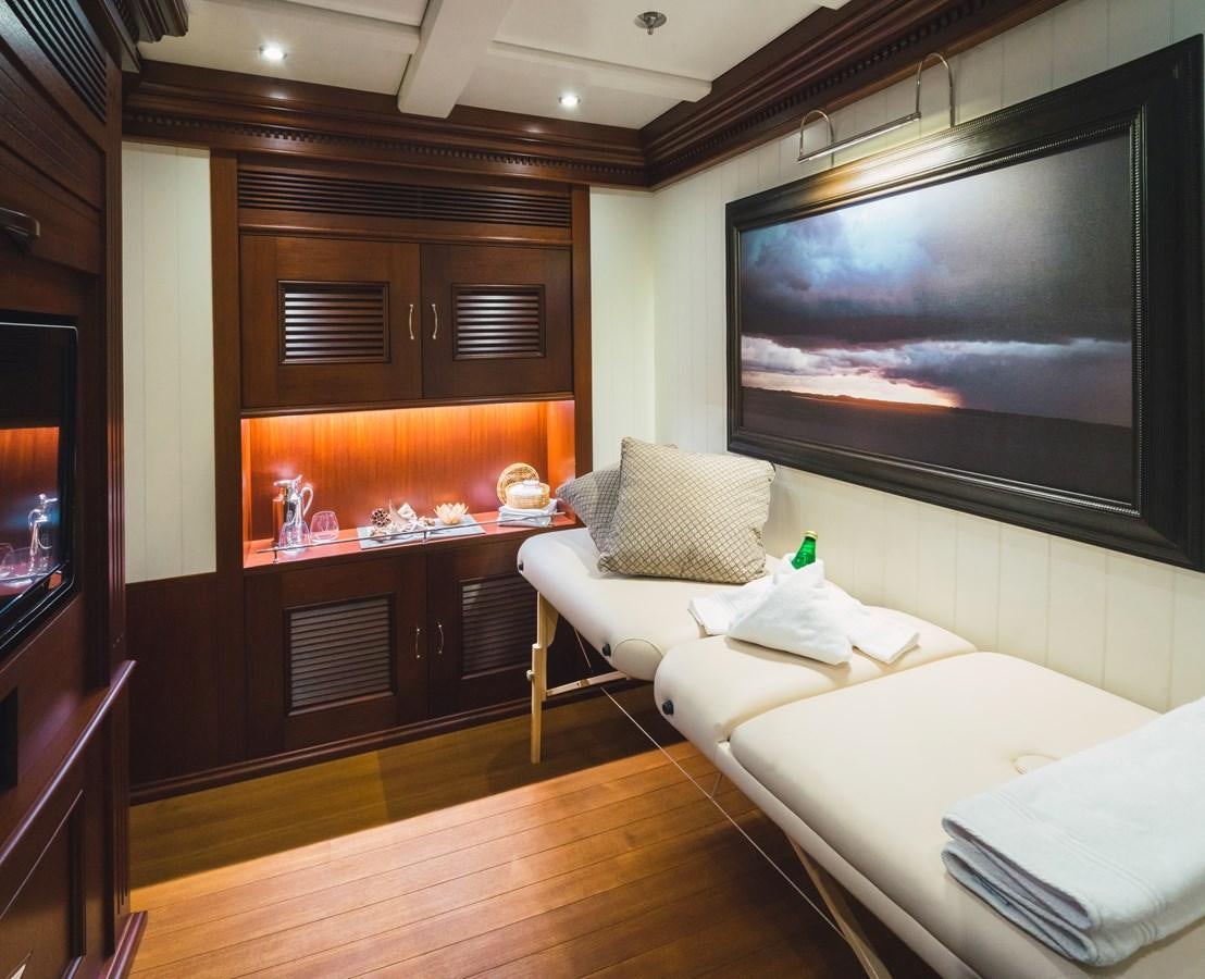 a living room with a large tv aboard MIKHAIL S. VORONTSOV Yacht for Sale