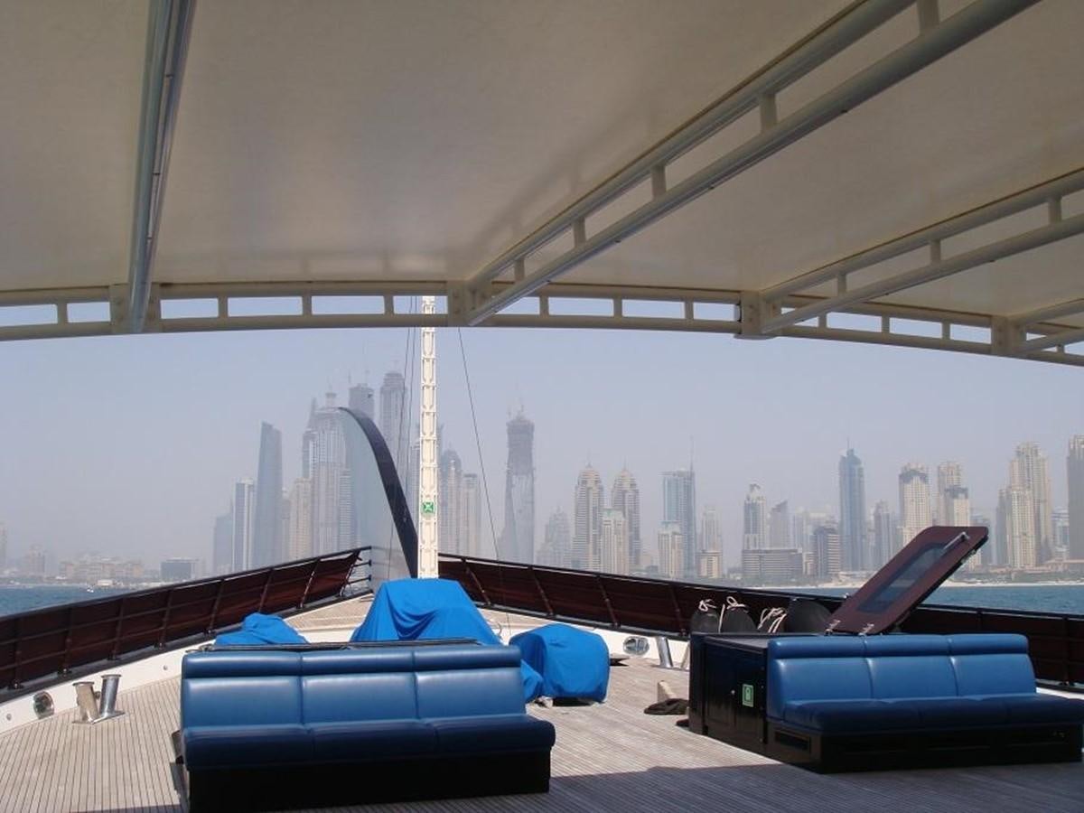 a view of a city from a balcony aboard WARSAN Yacht for Sale
