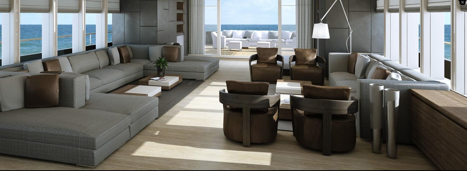 a living room with a couch and a coffee table aboard NEW BUILD Yacht for Sale