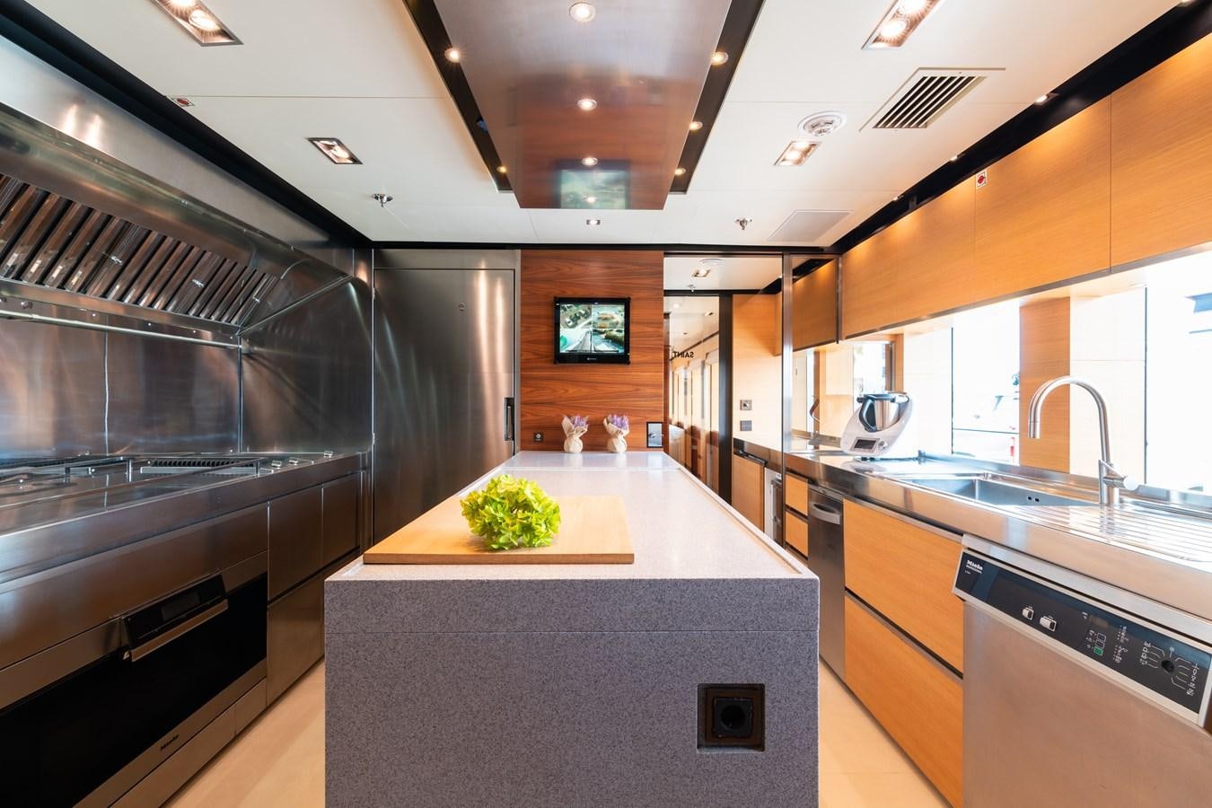 a kitchen with a large island aboard UNDER CONTRACT!   SAINT  2012 ISA 500-2 POP @ Yacht for Sale