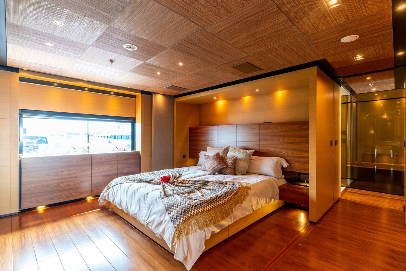 a large bed in a room aboard UNDER CONTRACT!   SAINT  2012 ISA 500-2 POP @ Yacht for Sale