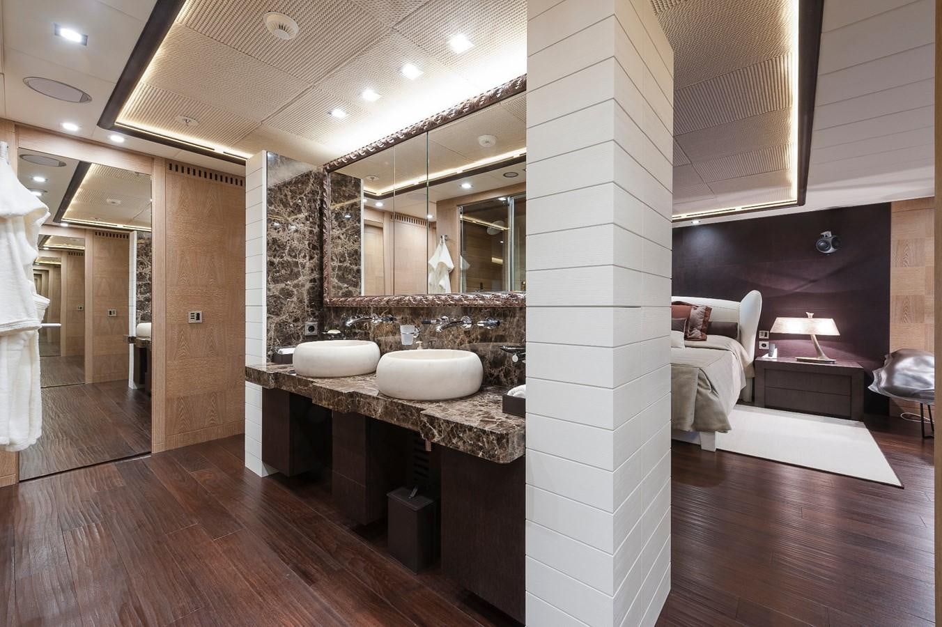 a bathroom with a large mirror aboard I NOVA Yacht for Sale