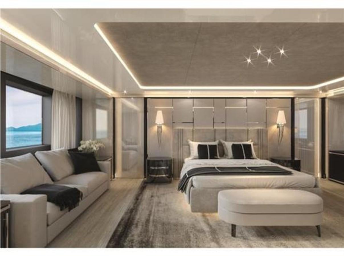 a large bedroom with a large bed aboard 48M SPADOLINI EXPLORER YACHT Yacht for Sale