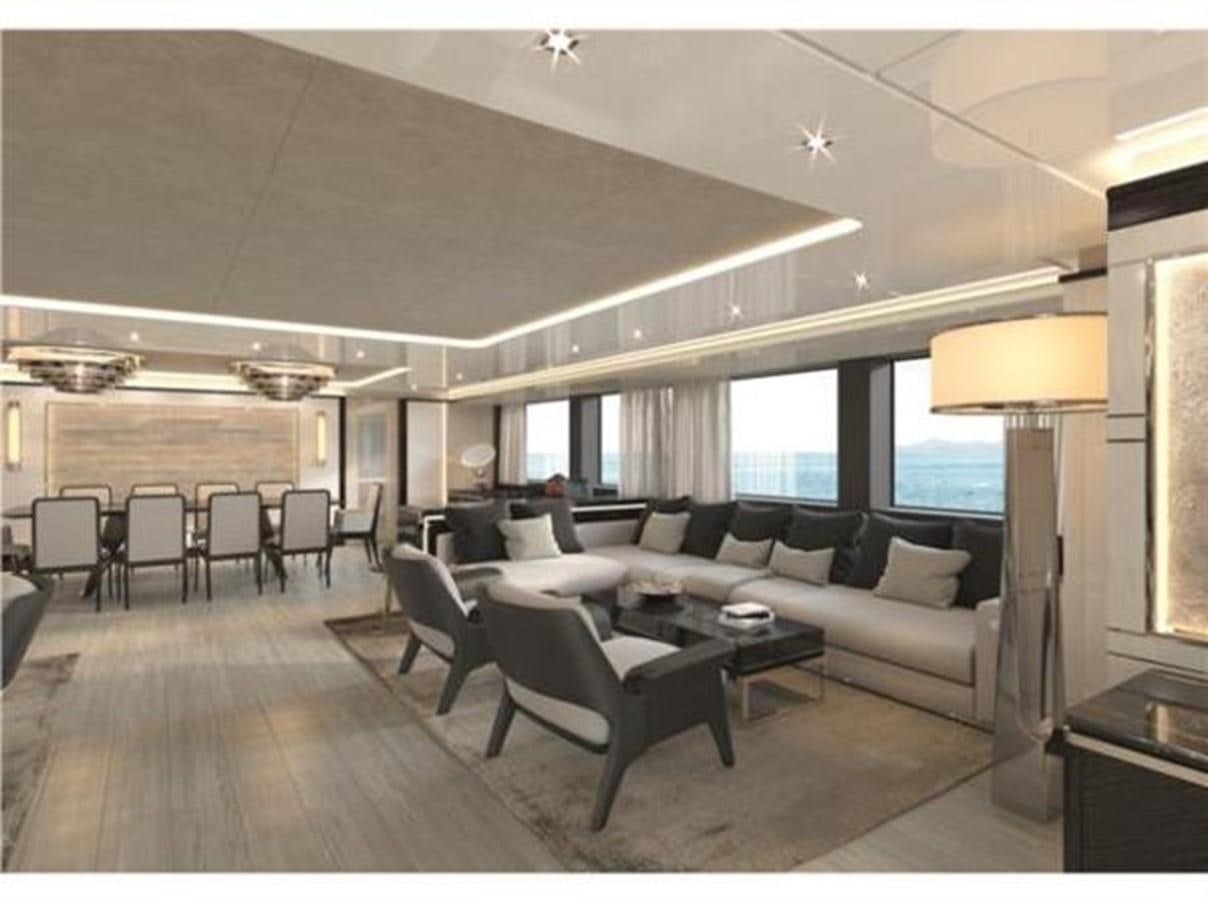 a living room with a large window aboard 48M SPADOLINI EXPLORER YACHT Yacht for Sale