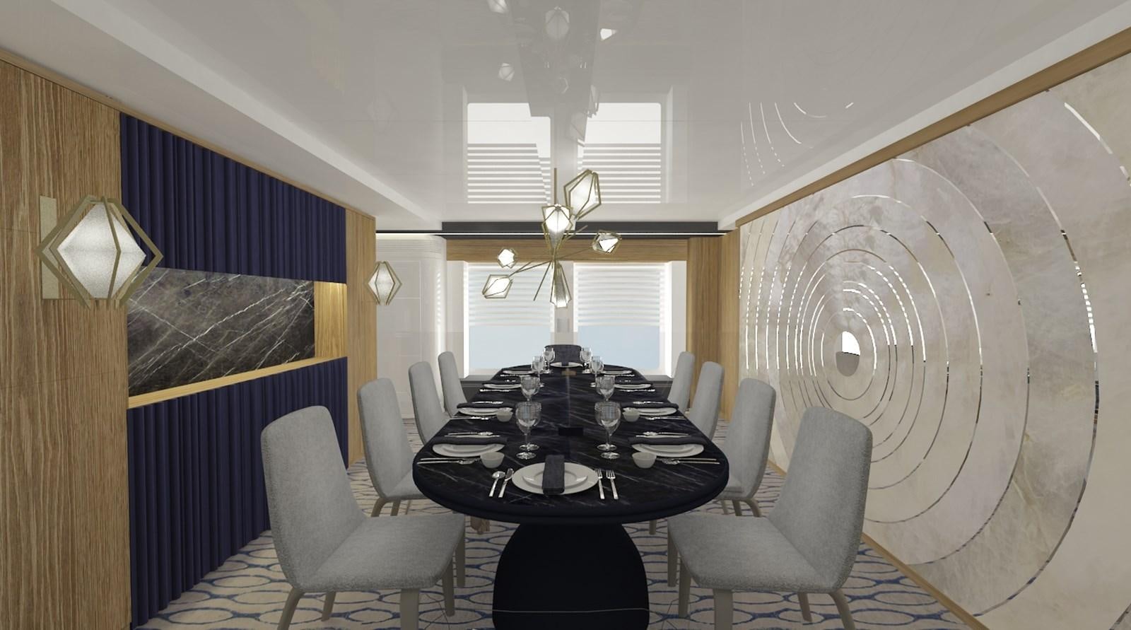 a room with a table and chairs aboard CMB 47 SERIES Yacht for Sale