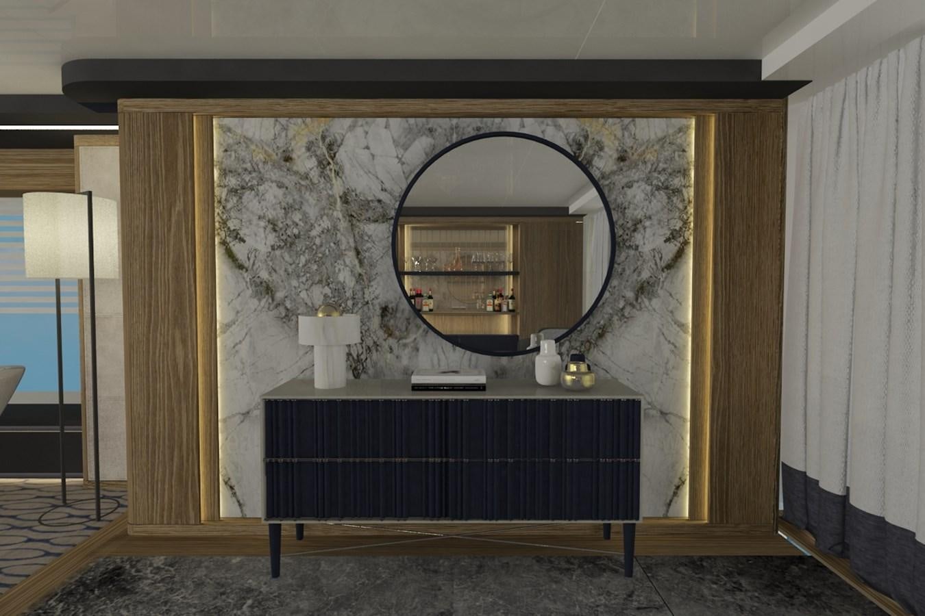 a mirror above a table aboard CMB 47 SERIES Yacht for Sale